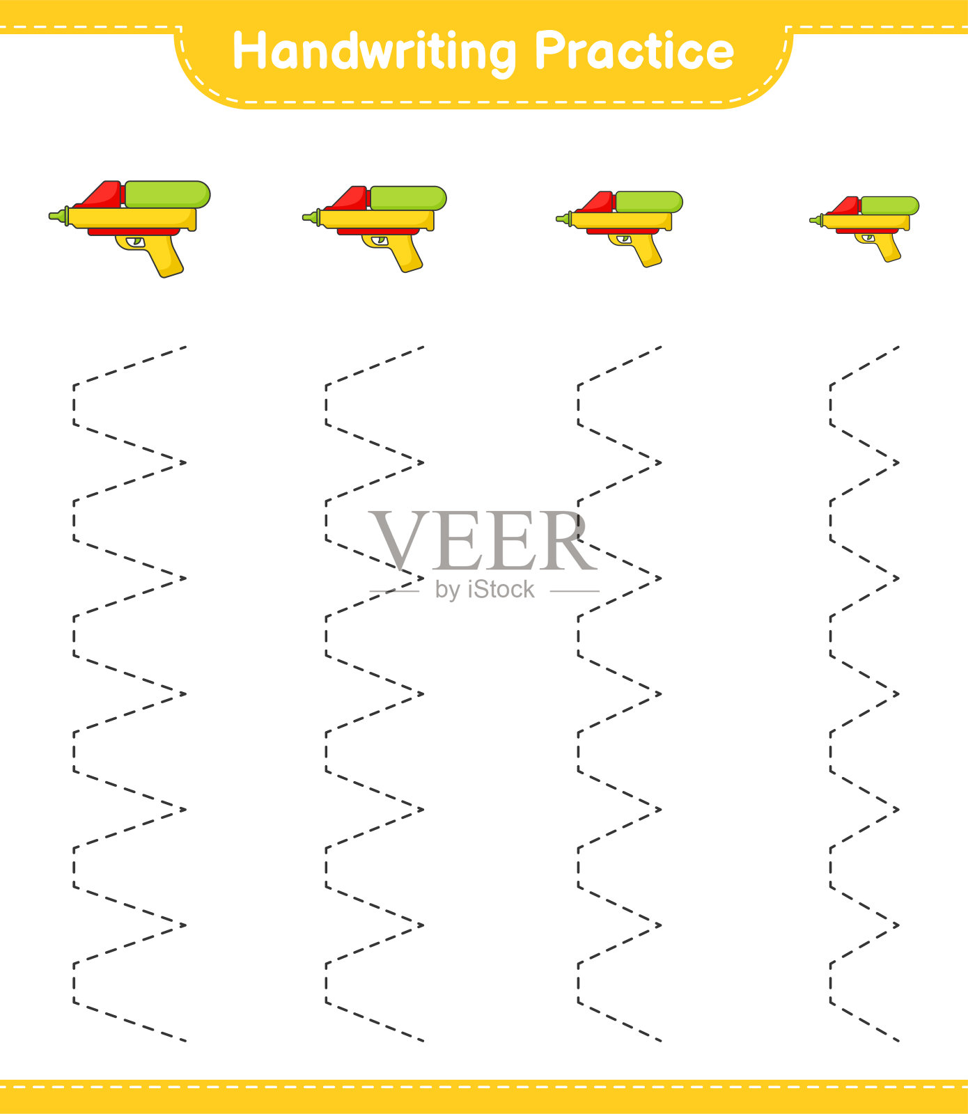书法练习。水枪追踪线。教育儿童游戏，可打印的工作表，矢量插图插画图片素材