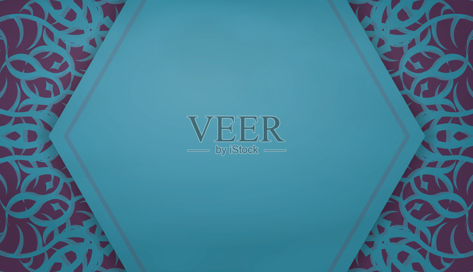 蓝绿色的横幅与曼荼罗紫色图案设计下的文字插画图片素材