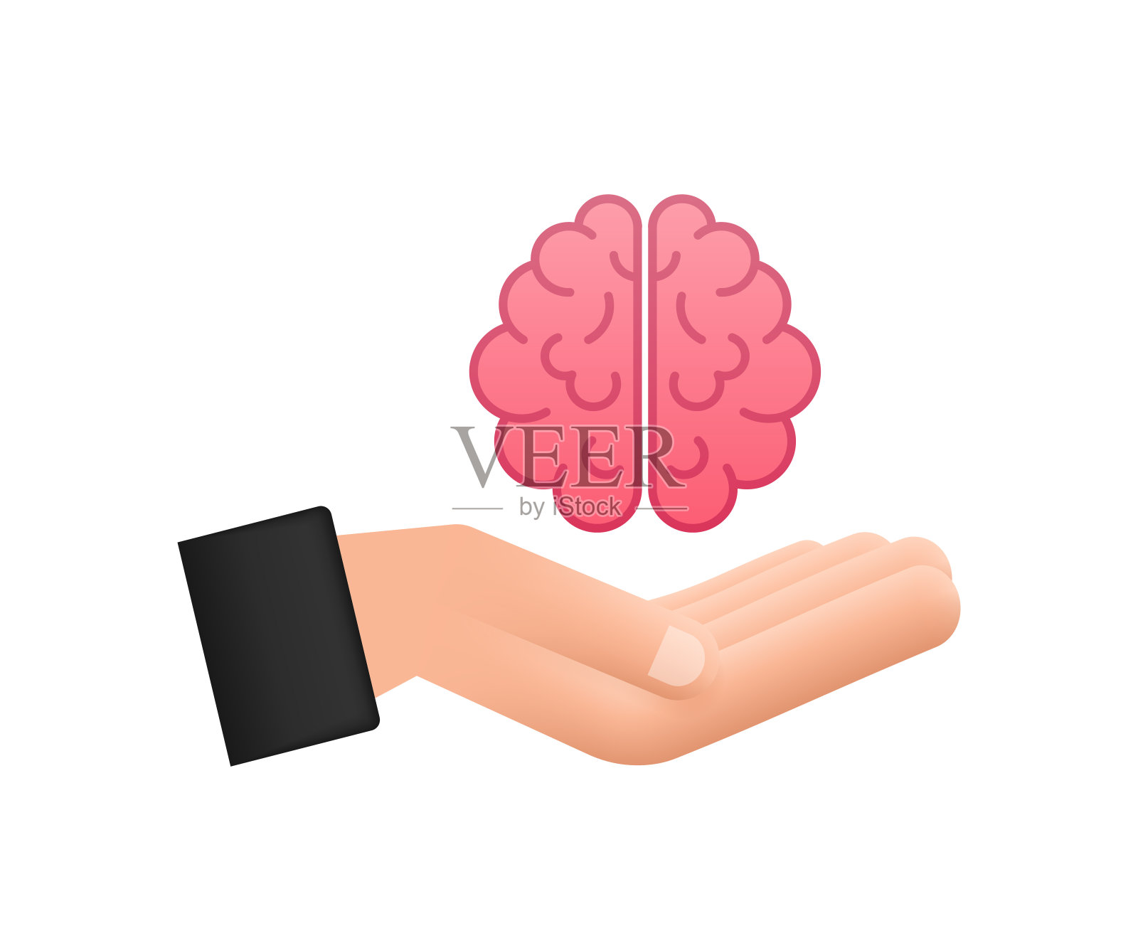 心理学，情感和心理治疗的概念。人之手，人之脑。矢量插图。插画图片素材