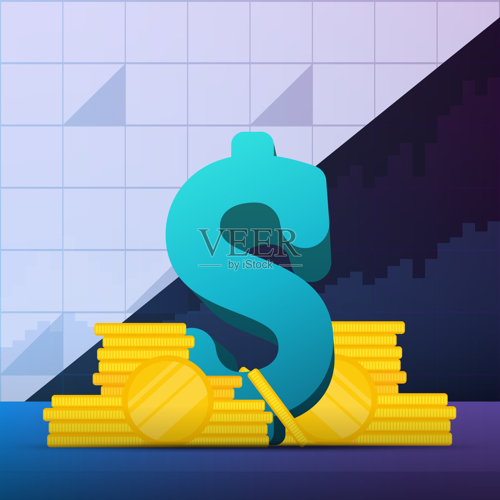 美元和金币。财务图表。矢量插图。插画图片素材