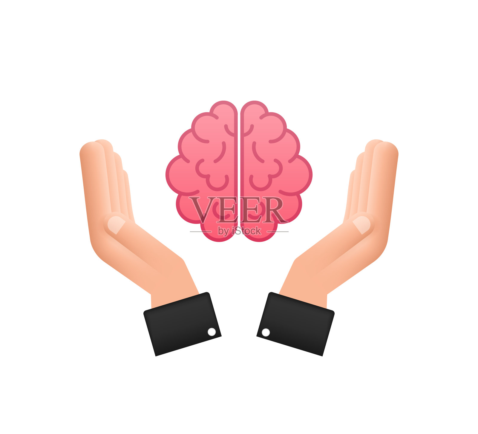 心理学，情感和心理治疗的概念。人之手，人之脑。矢量插图。插画图片素材