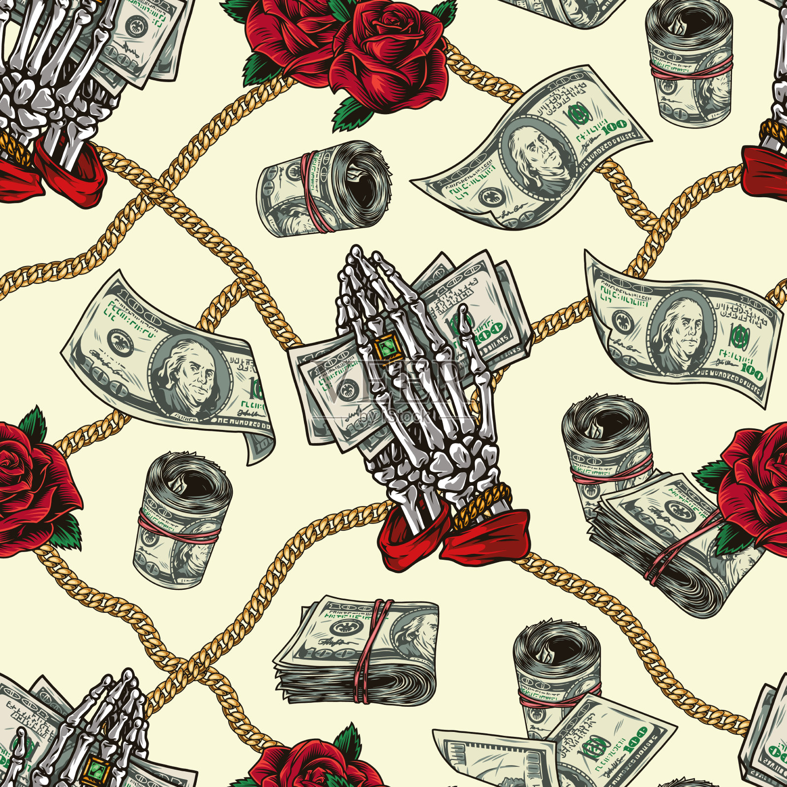 钱复古的彩色无缝图案插画图片素材