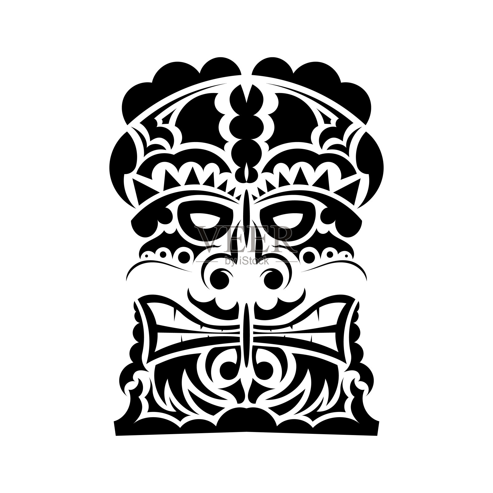 图腾是夏威夷部落的象征。波利尼西亚或毛利风格的脸。古代部落的耳朵。适合打印、纹身和t恤。孤立。向量插画图片素材