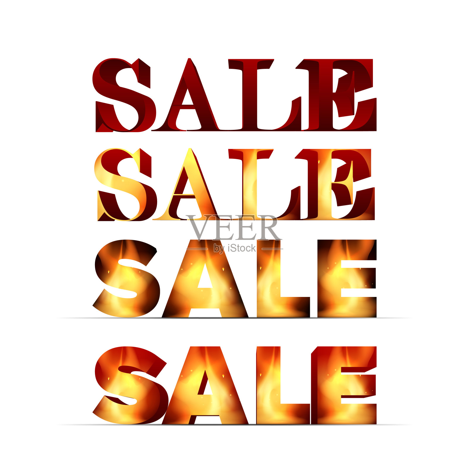 一套铭文出售与火里面。孤立在白色背景上。矢量广告横幅的设计。设计元素图片
