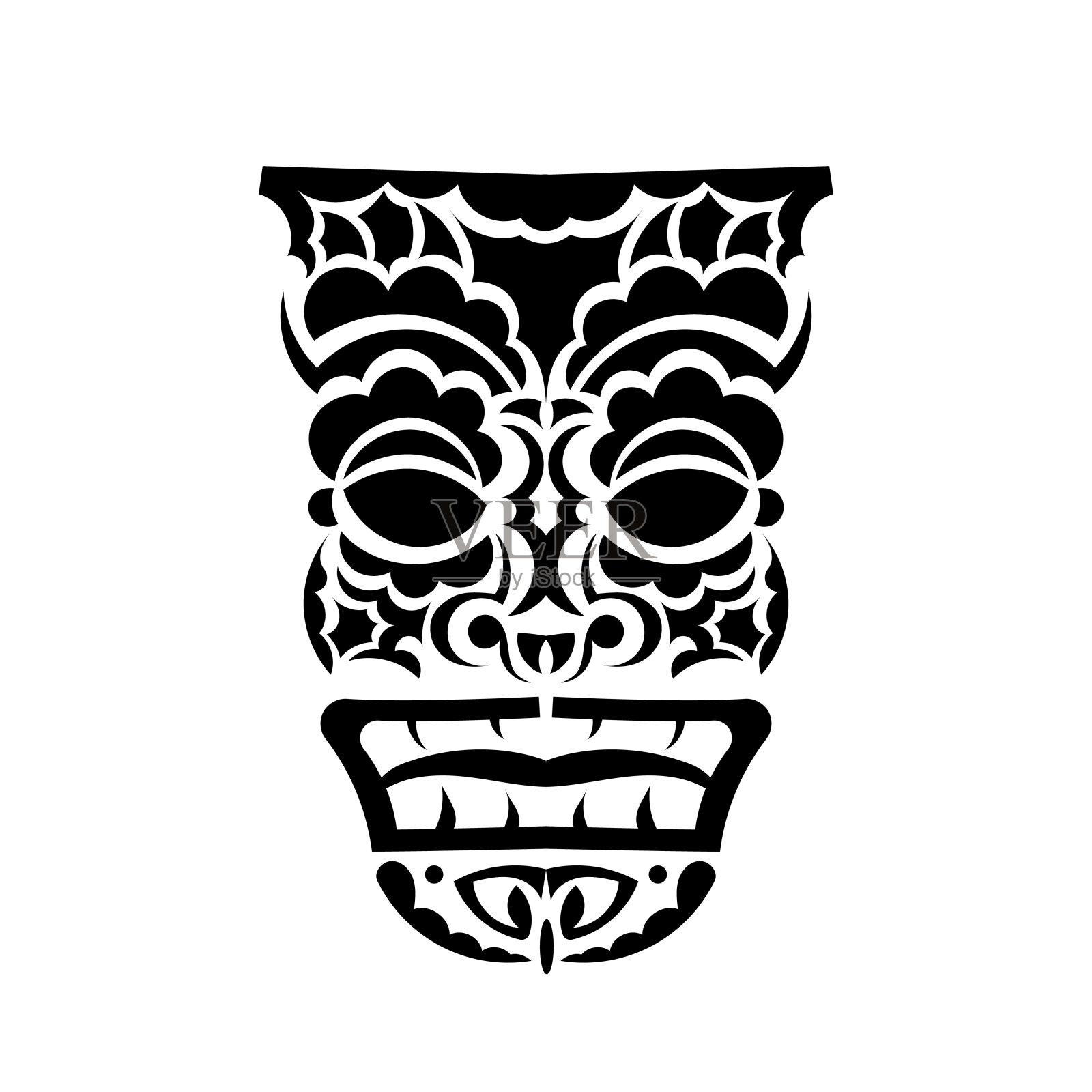 夏威夷部落面具。波利尼西亚或毛利风格的脸。适合印花和t恤。孤立。矢量插图。插画图片素材