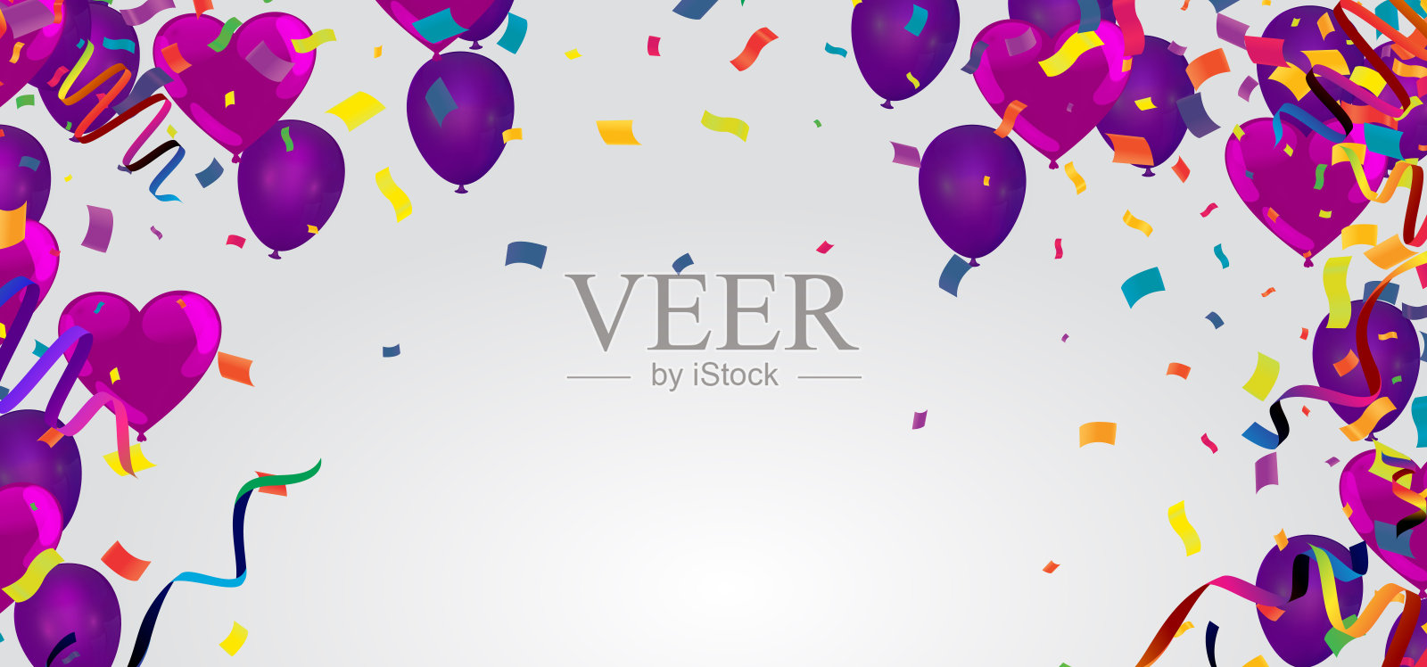 优雅的粉色紫色氦气球与散景效果和闪光和空气球孤立的背景，婚礼插画图片素材