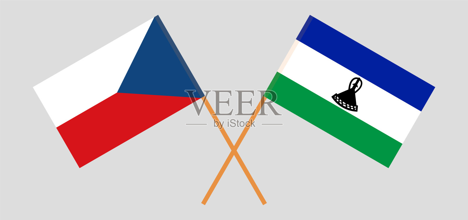 捷克共和国和莱索托王国的交叉国旗。官方色彩。正确的比例插画图片素材