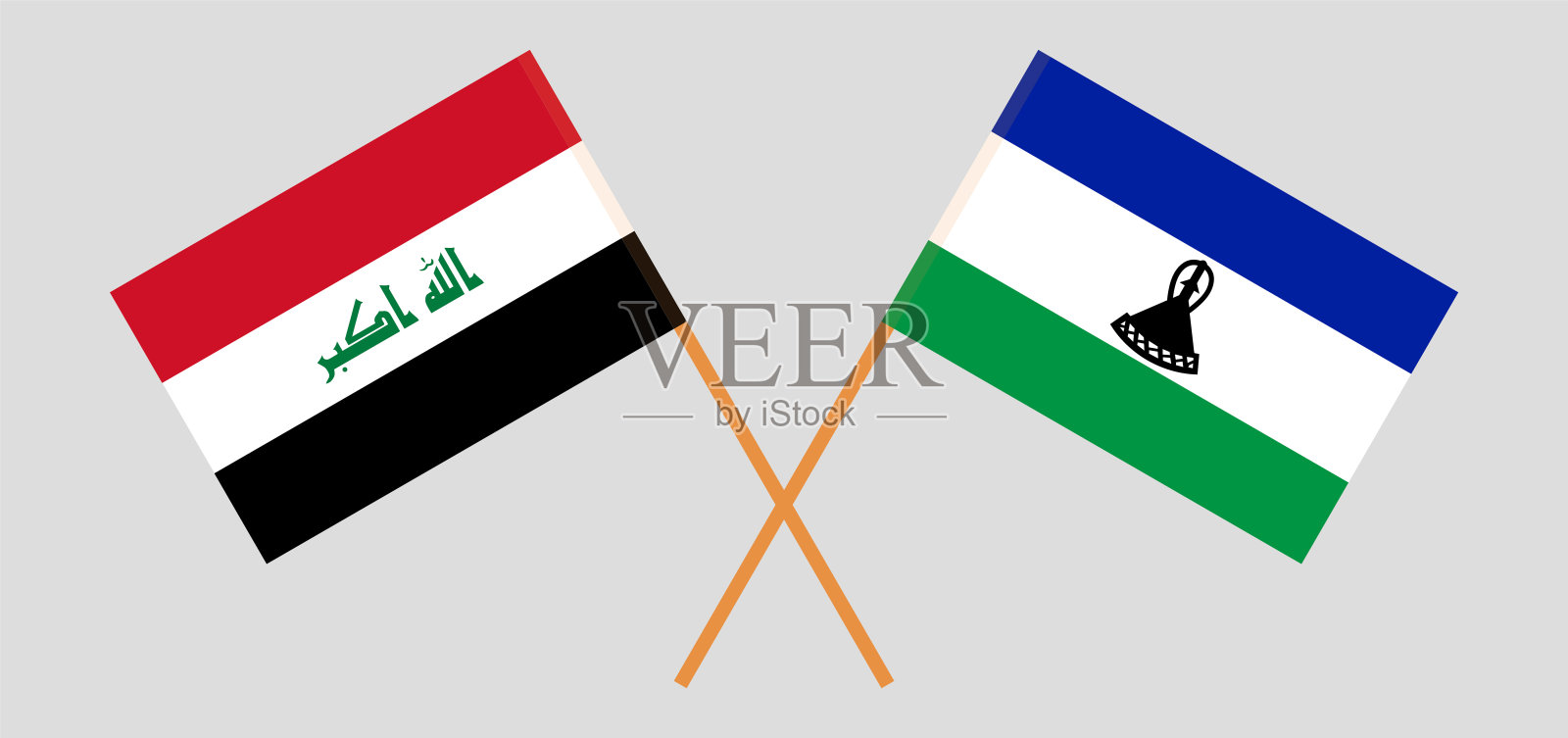 伊拉克和莱索托王国的交叉旗帜。官方色彩。正确的比例插画图片素材