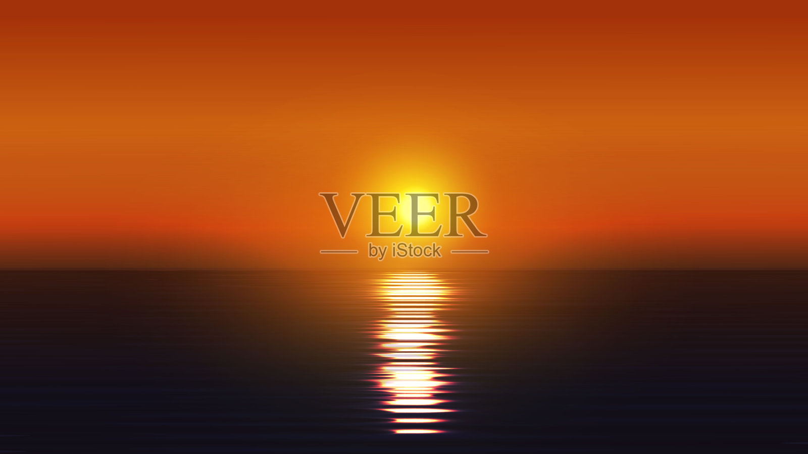 水面上的橙色日落插画图片素材