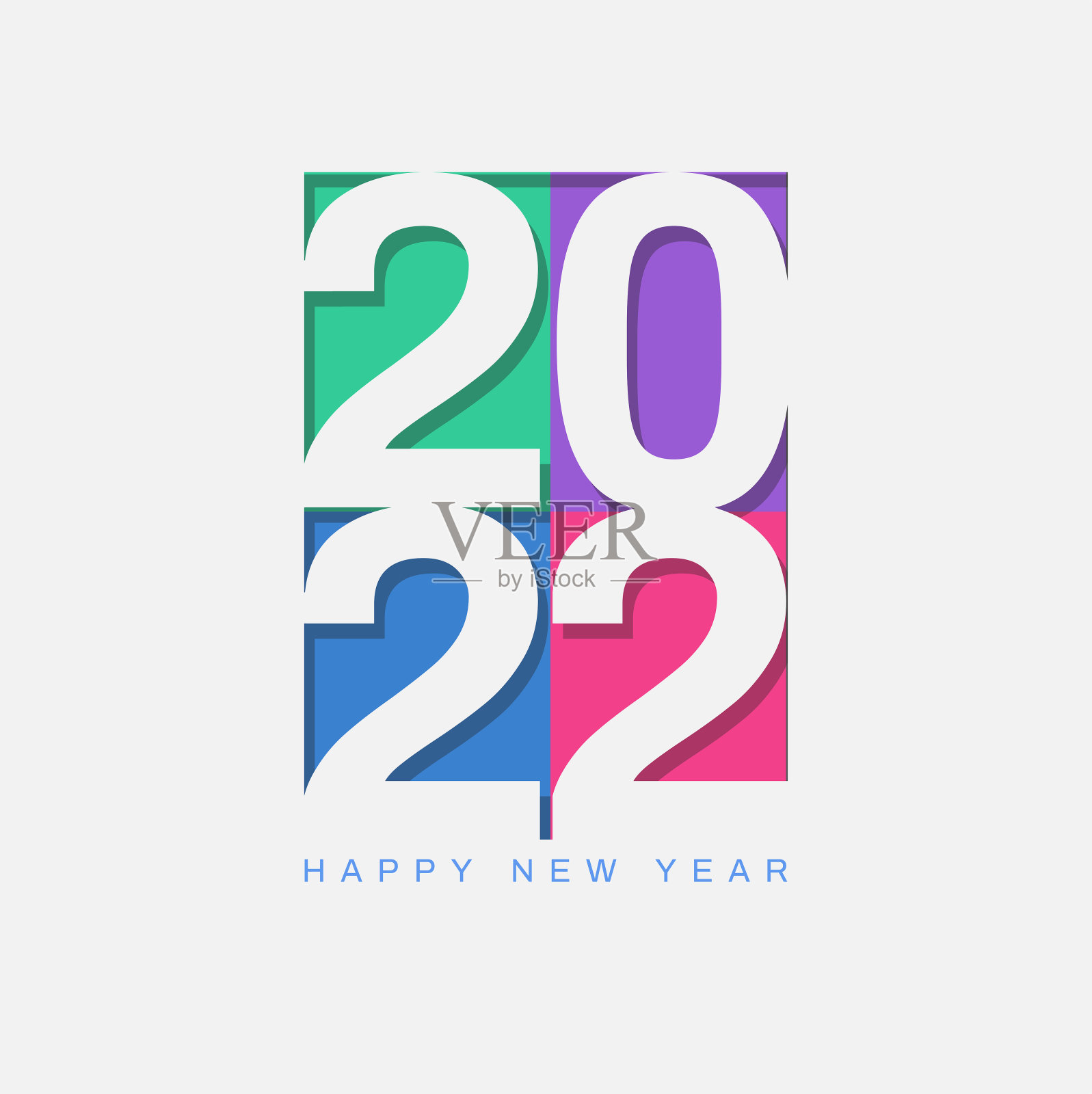 在五彩缤纷的背景下祝2022年新年快乐。设计旗帜，贺卡。矢量图插画图片素材