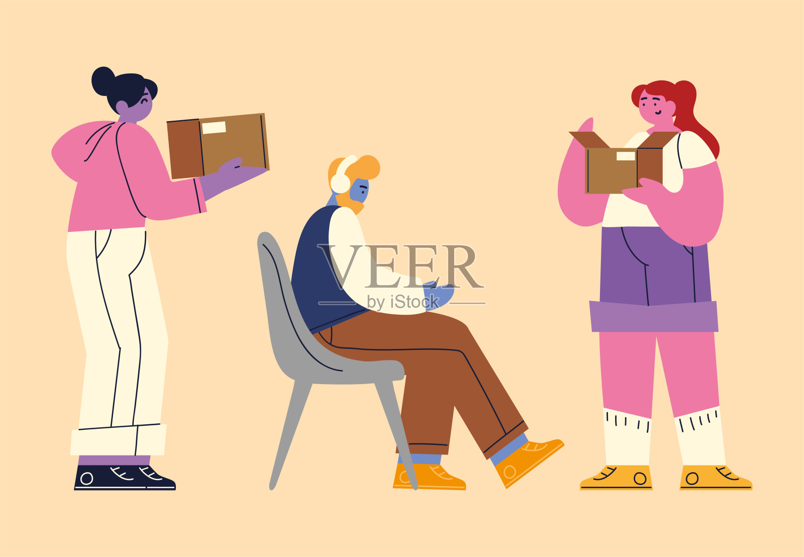 带着购物箱的顾客插画图片素材