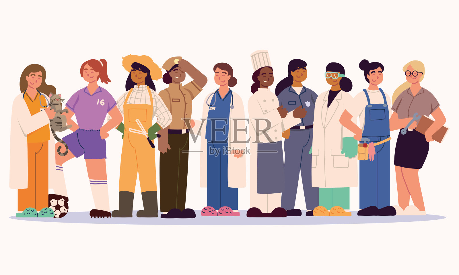 团体多样的女性工作者插画图片素材