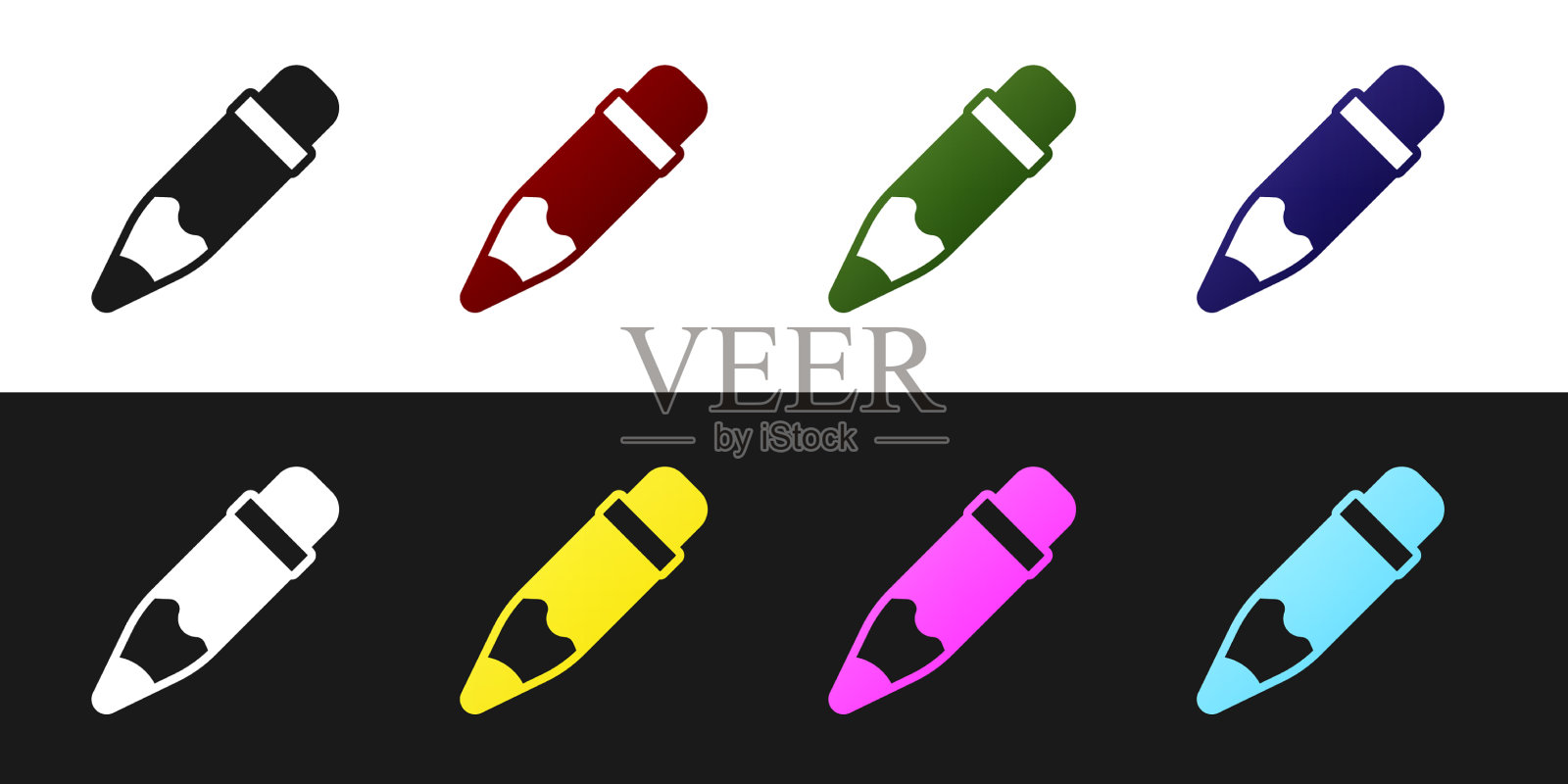 设置铅笔与橡皮图标隔离在黑色和图标素材