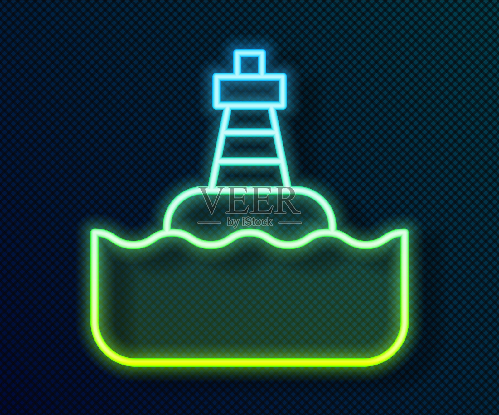 发光的霓虹灯线漂浮在浮标上的海上图标插画图片素材