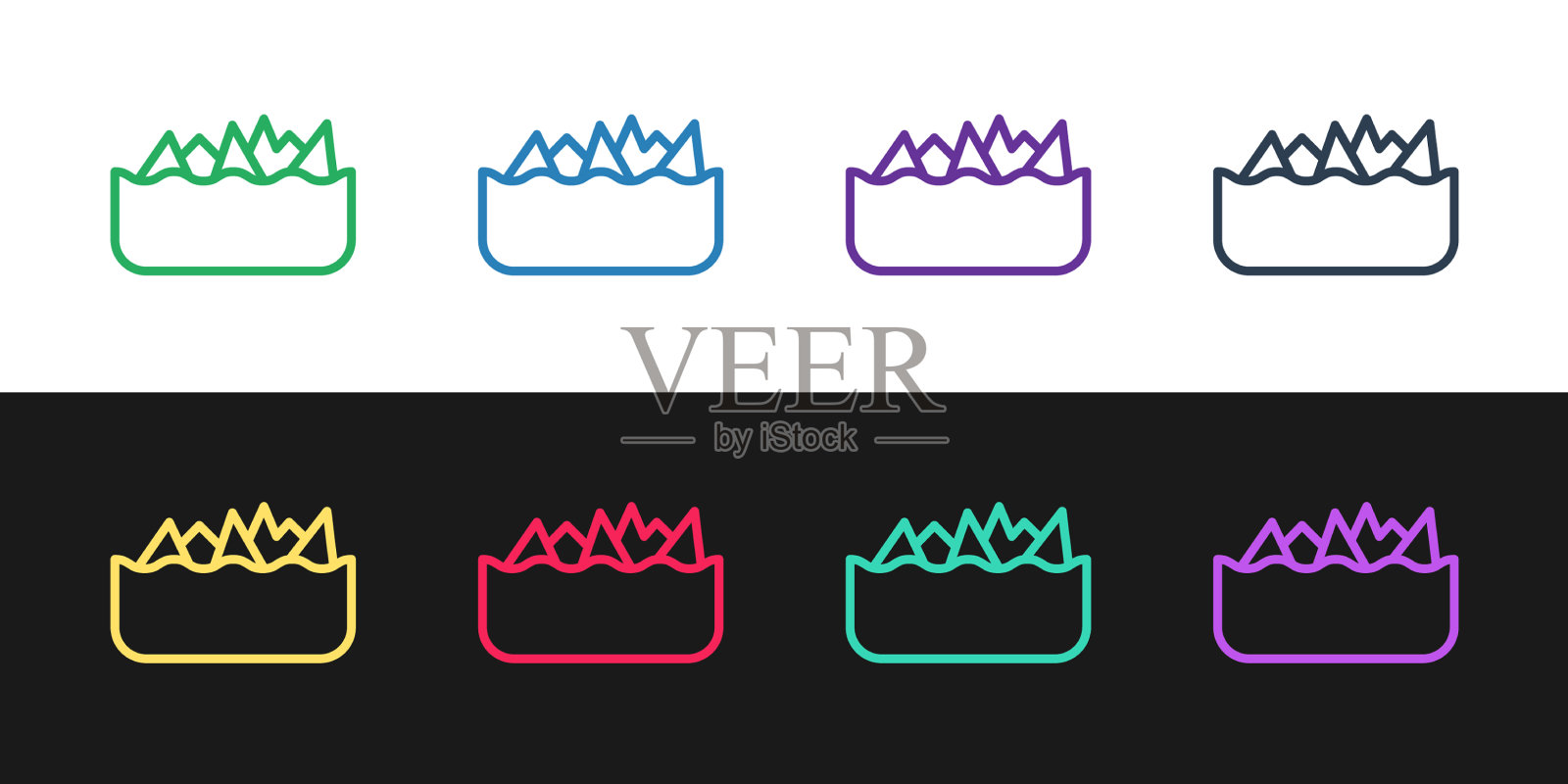 设置线条锋利的石礁从海上突出图标素材