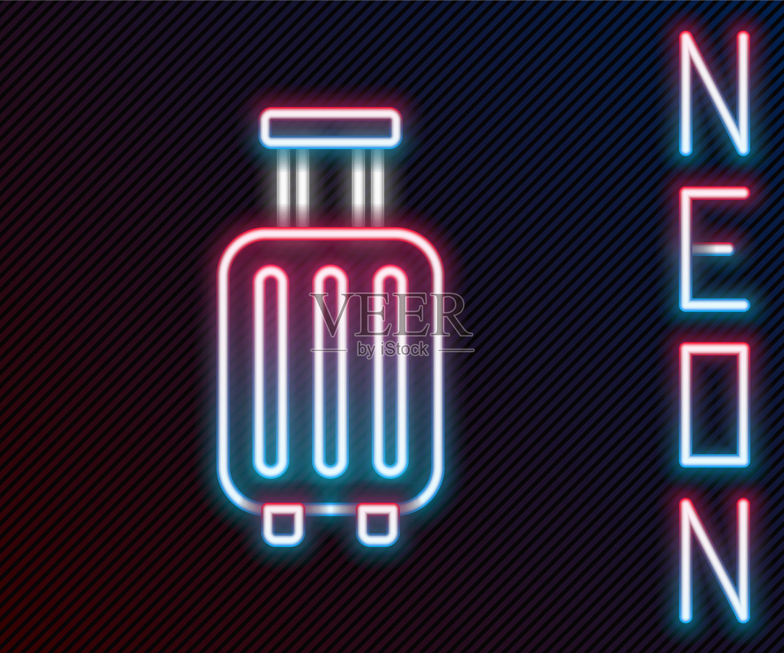 发光的霓虹灯线旅行箱为旅行图标插画图片素材