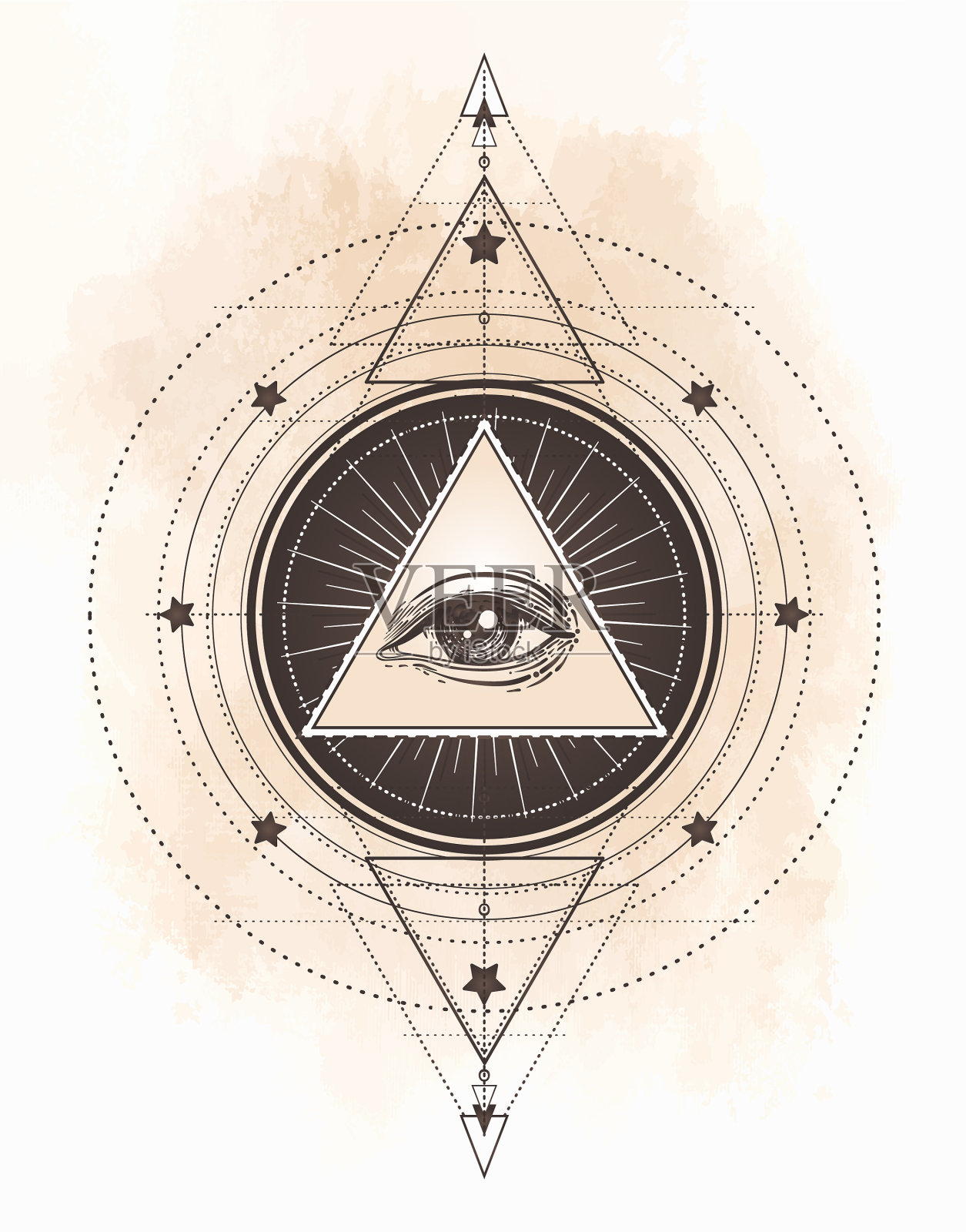 文身闪眼的天意共济会符号插画图片素材