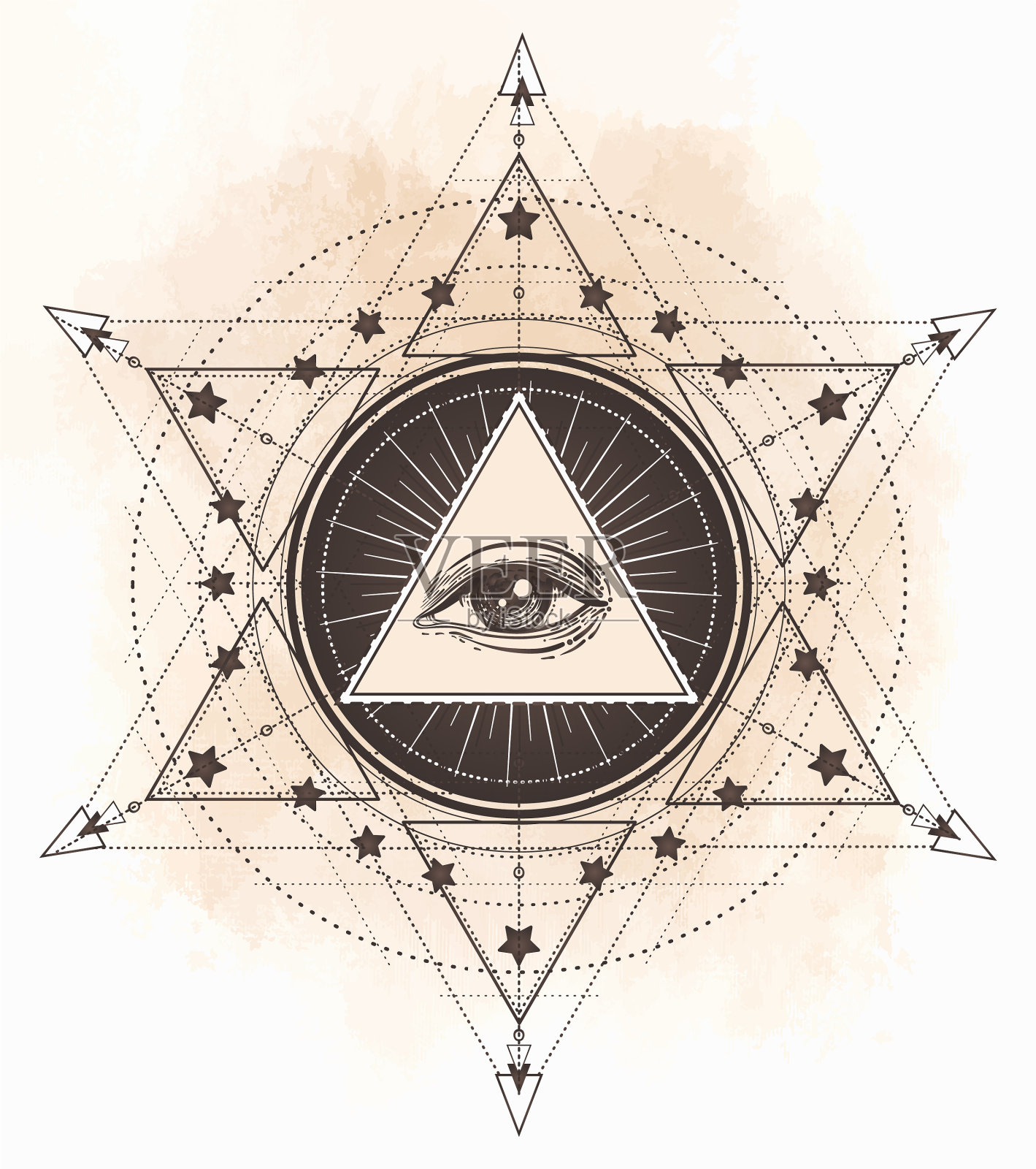 文身闪眼的天意共济会符号插画图片素材