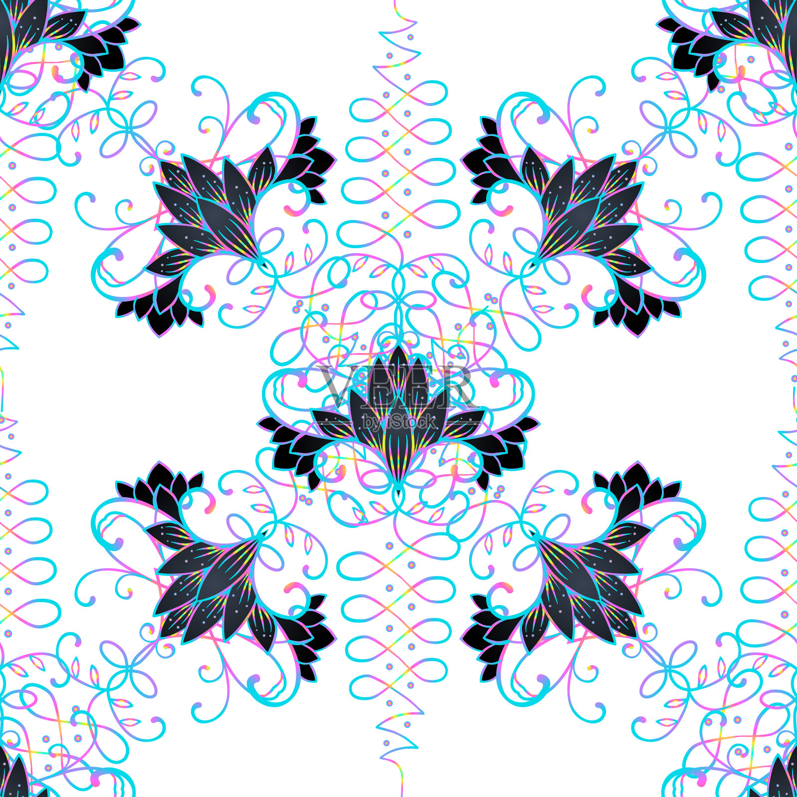 莲花与神圣几何无缝的图案插画图片素材