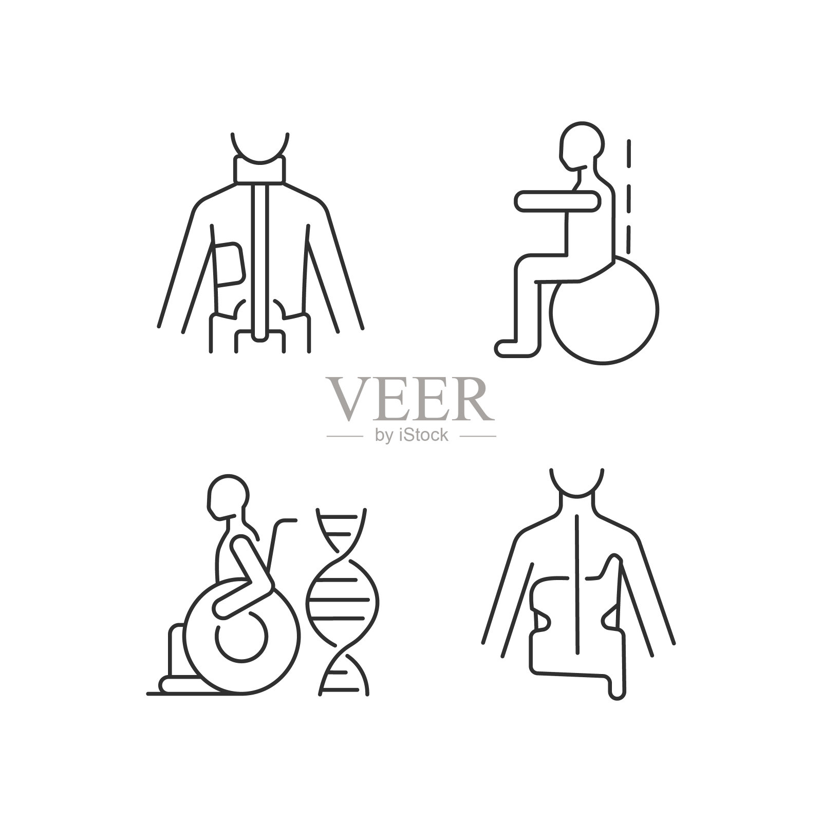 脊柱侧弯的预防方法直线图标设置插画图片素材