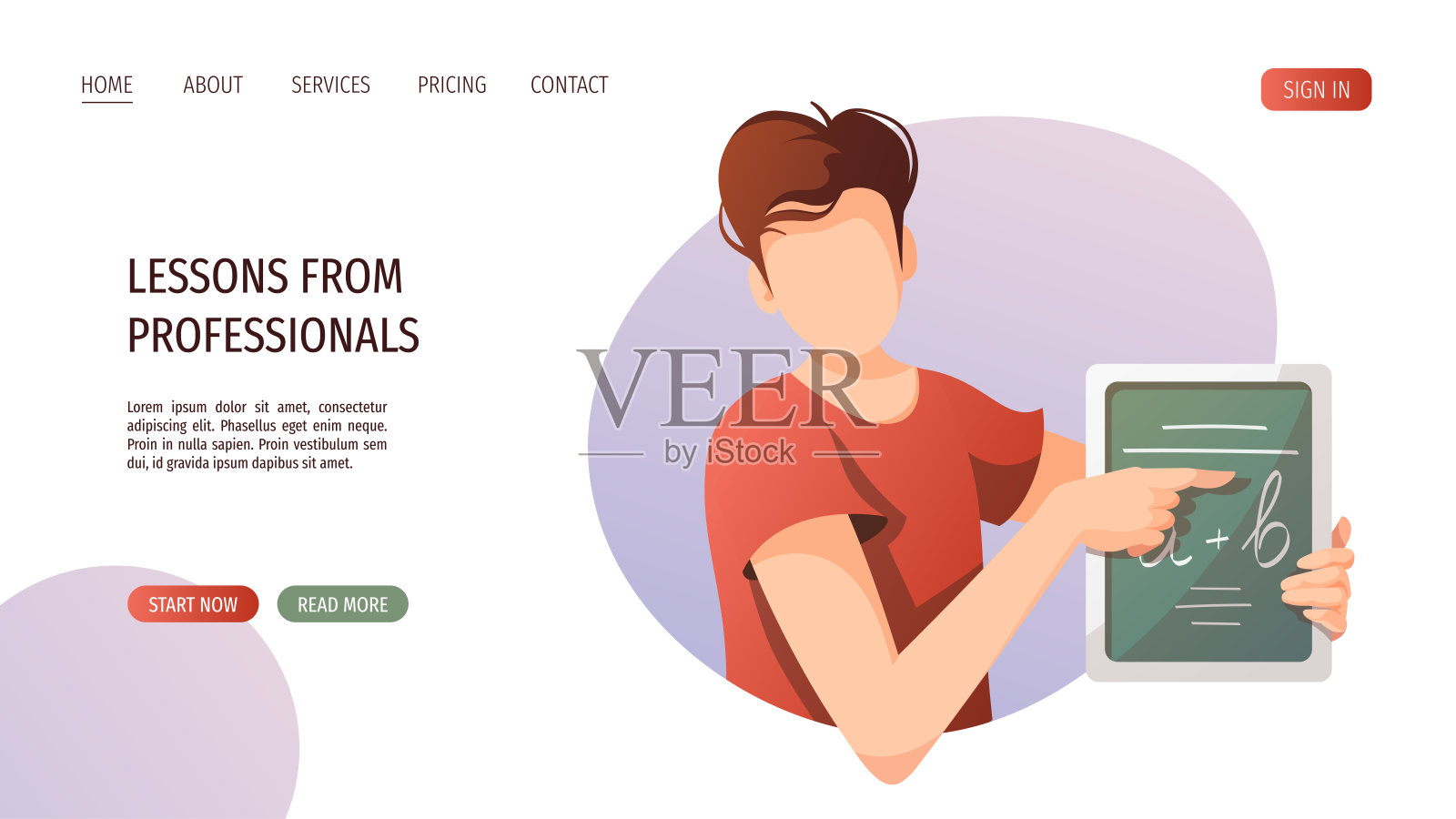 老师和黑板。学习，在线培训，远程教育，电子学习，教程和课程。插画图片素材