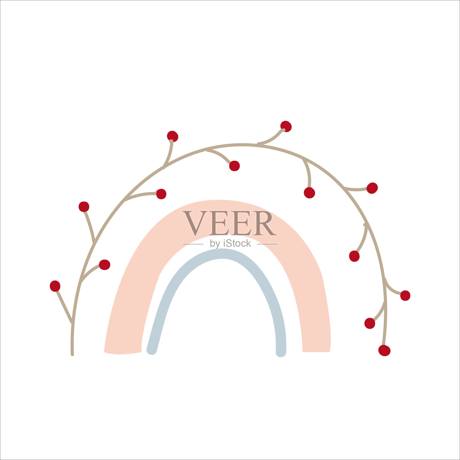 彩虹与冬季字母装饰涂鸦风格。圣诞节和新年的简单装饰。矢量插图孤立的白色背景。插画图片素材