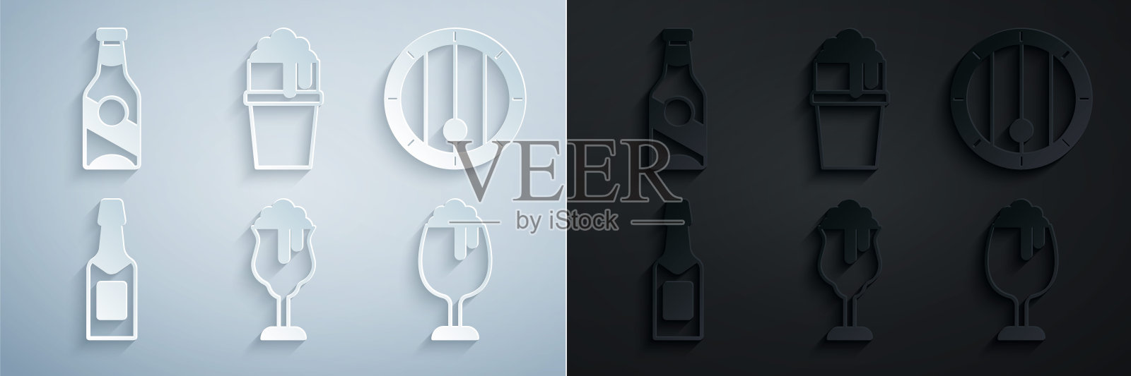 啤酒，木桶，香槟瓶，啤酒图标。向量图标素材