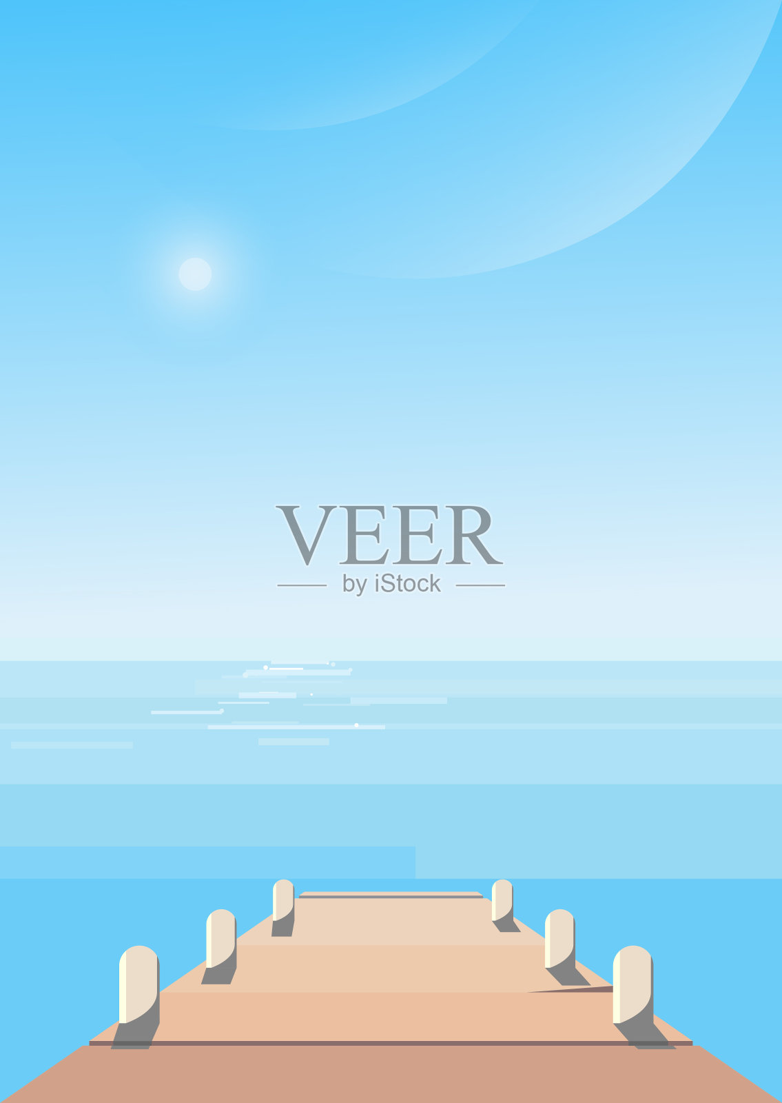 晴天的海滨码头。插画图片素材