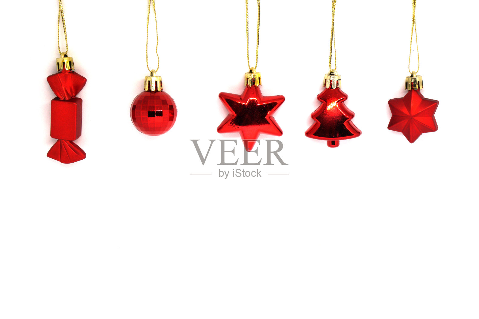 圣诞节或圣诞节配件球星糖果树悬挂孤立的白色背景和复制空间-节日新年派对，圣诞节-红色对象照片摄影图片