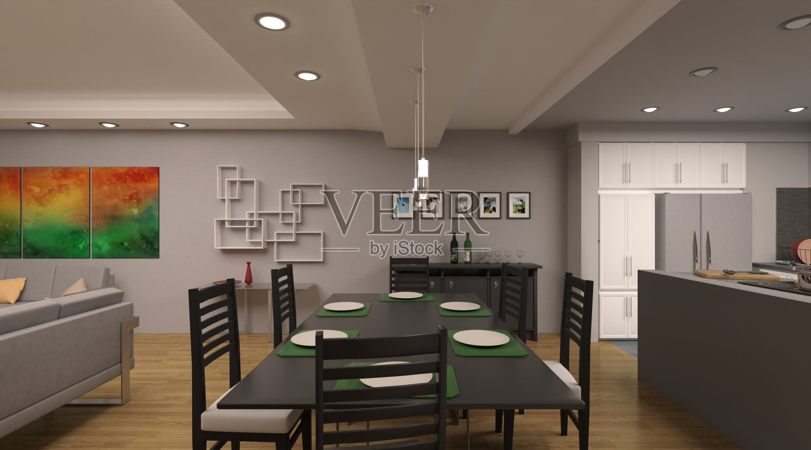 公寓有卧室，客厅，厨房和浴室3d插图照片摄影图片