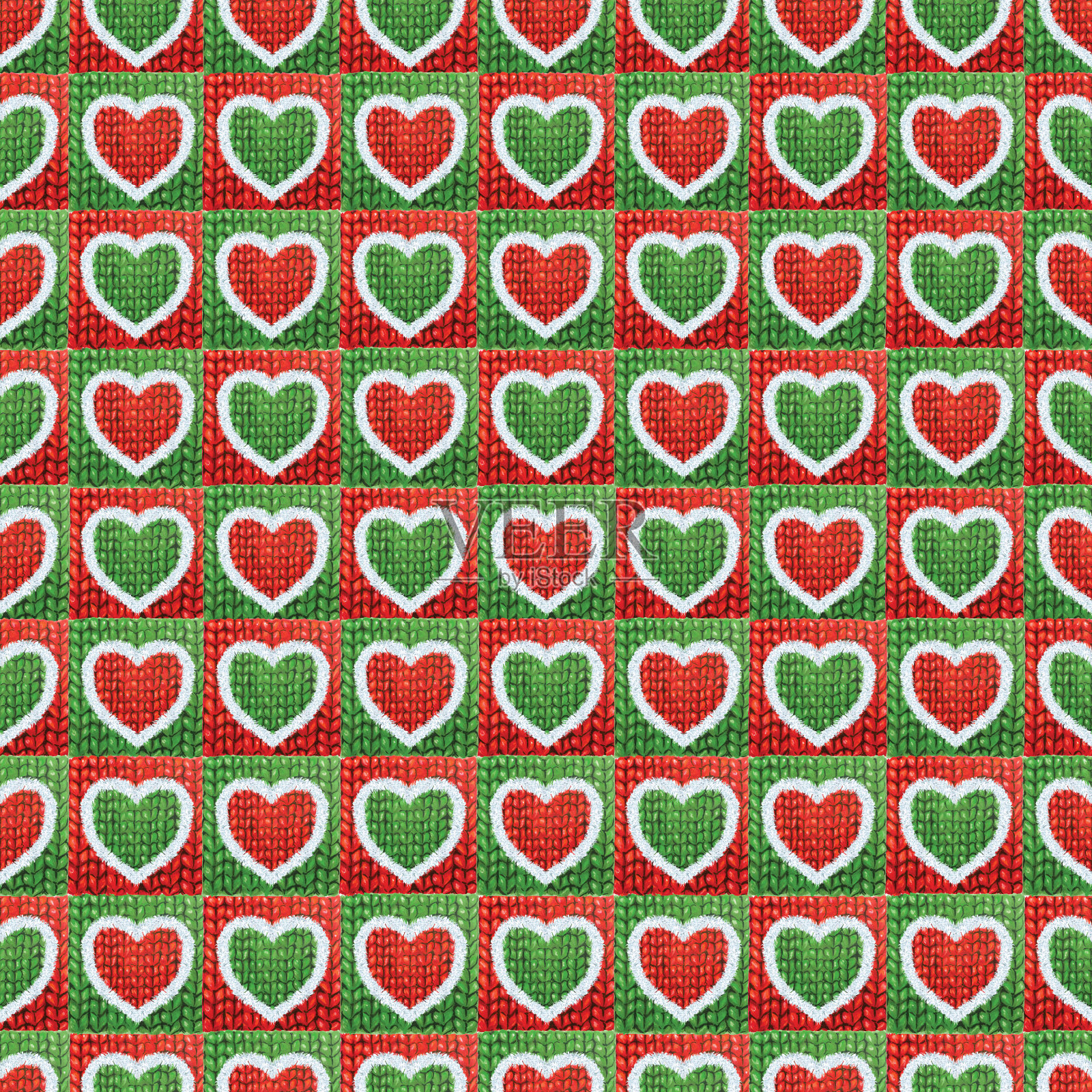 无缝手绘针织心形图案插图。照片摄影图片
