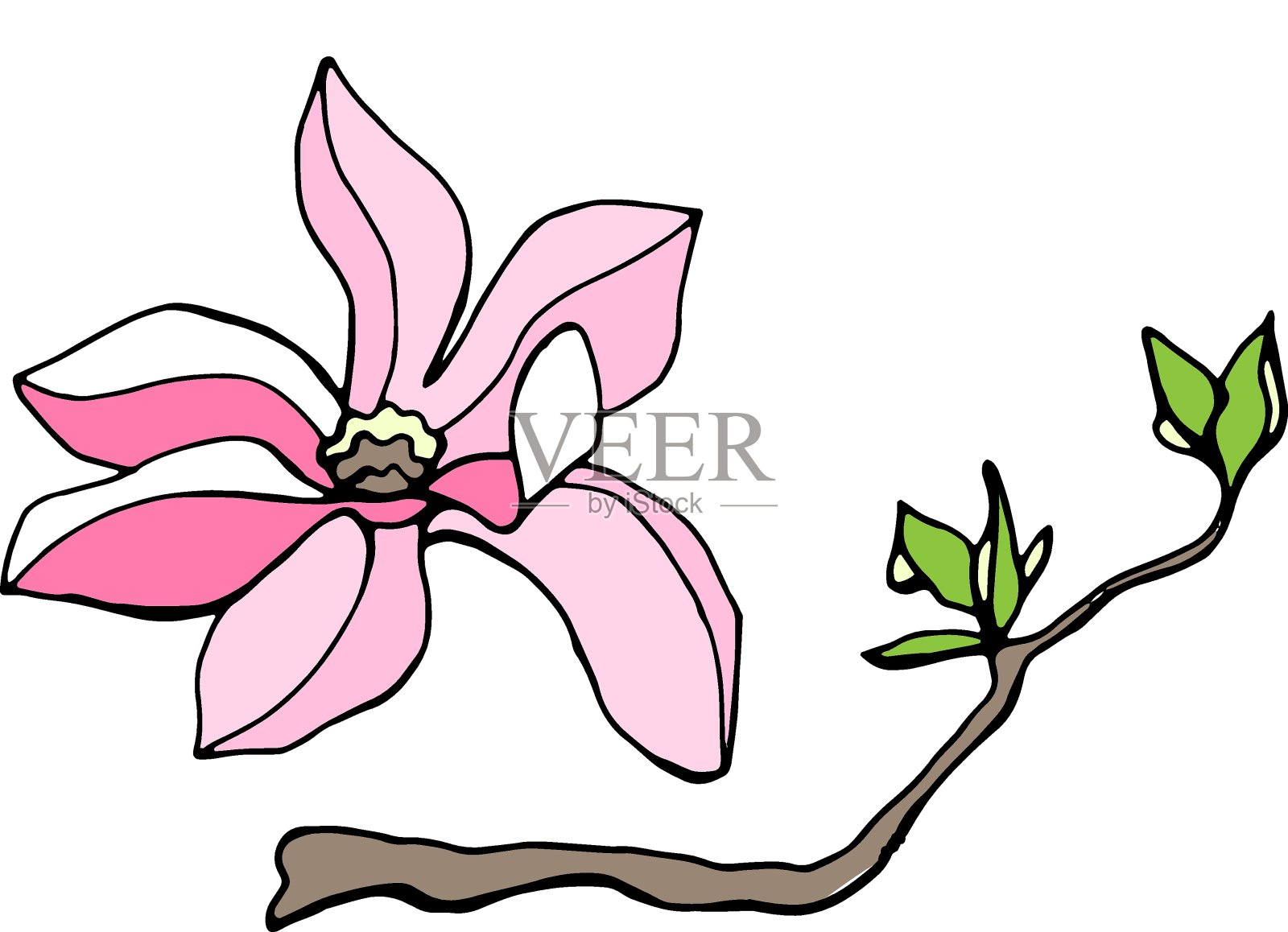 木兰花。手绘插图。向量的剪纸艺术插画图片素材