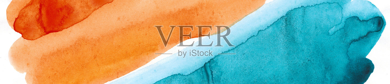 橙蓝绿水彩。孤立在白色背景上。橙色teal污渍。插画图片素材