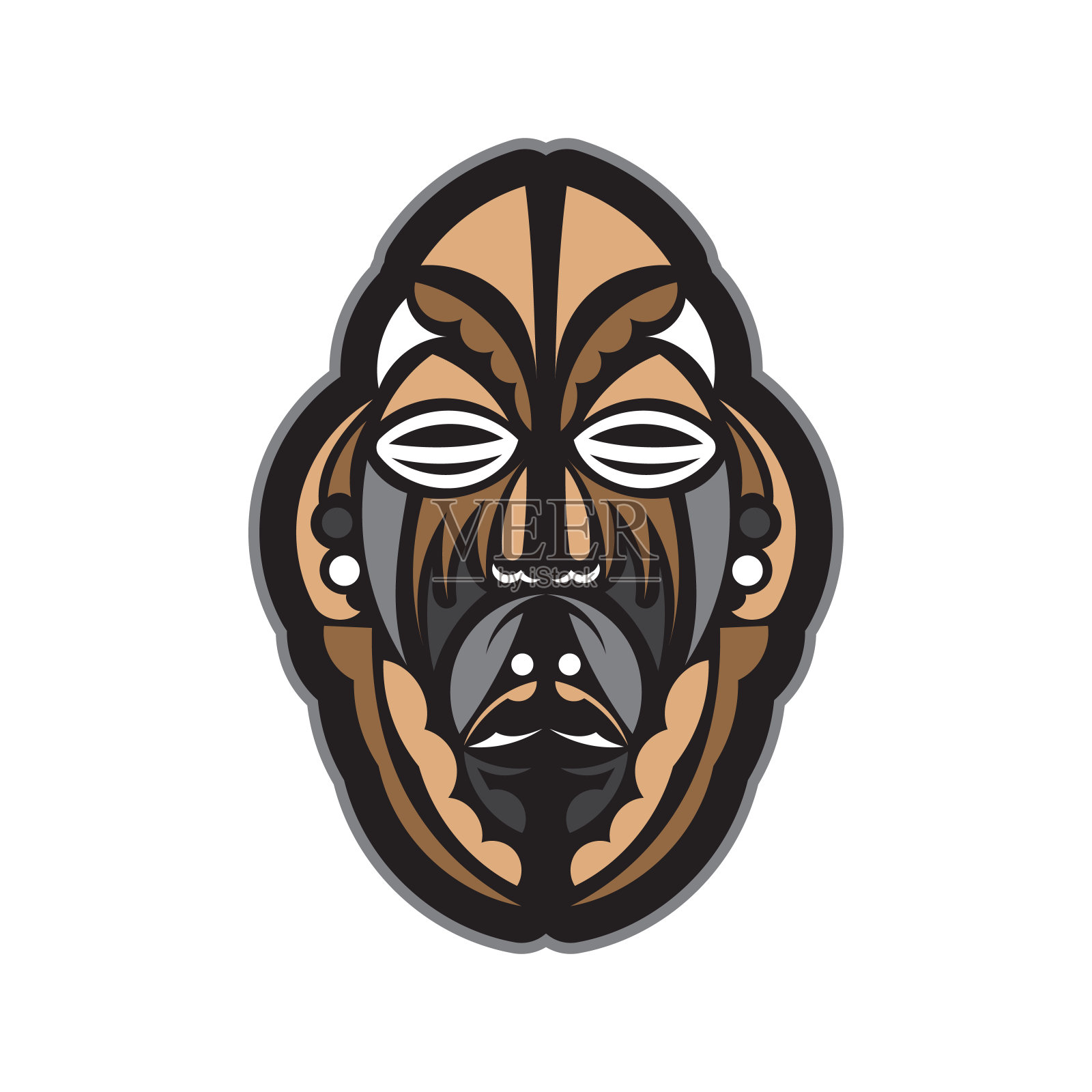 萨摩亚风格的提基面具。适合印t恤、杯子、手机壳和纹身。孤立。向量插画图片素材