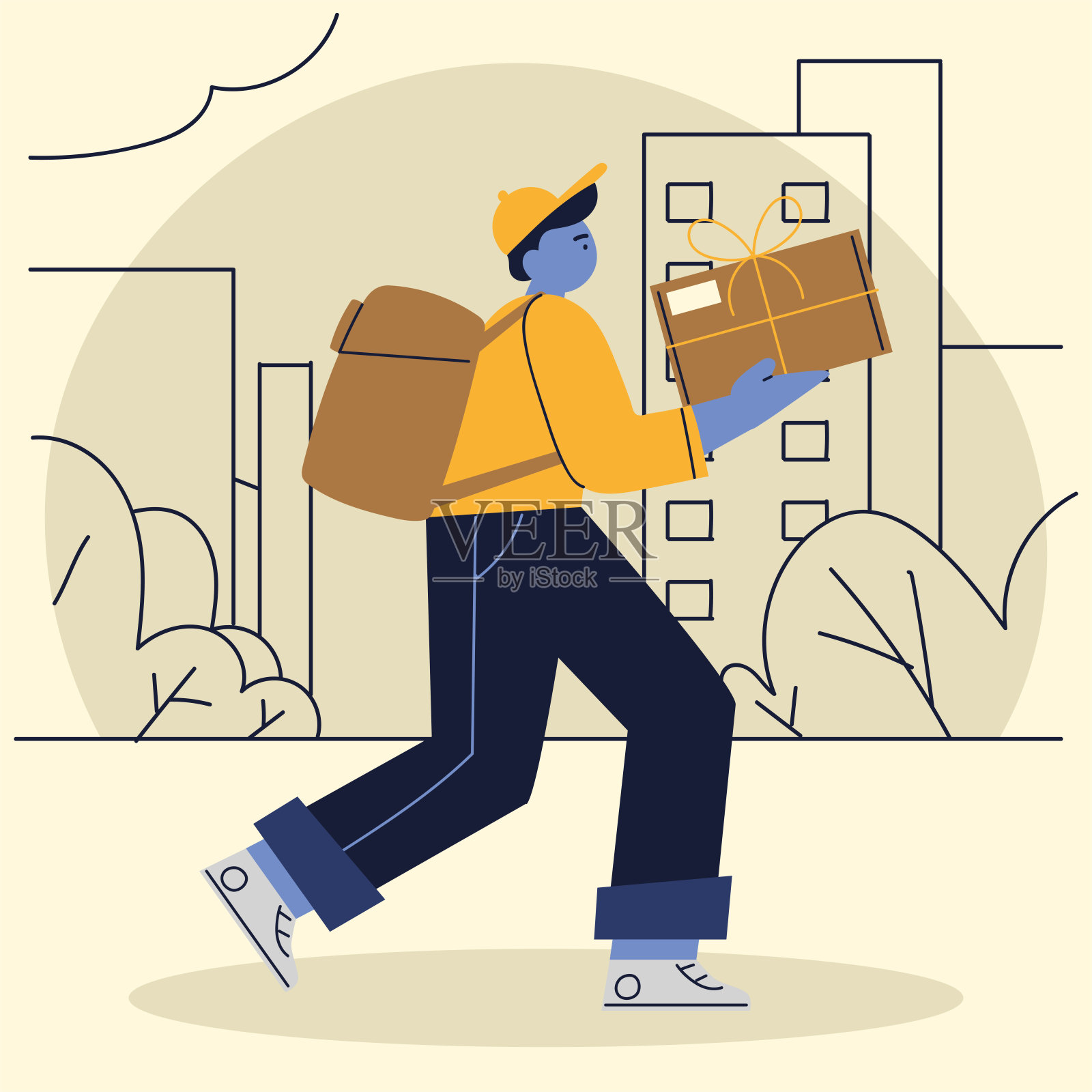 快递员拿着包裹插画图片素材