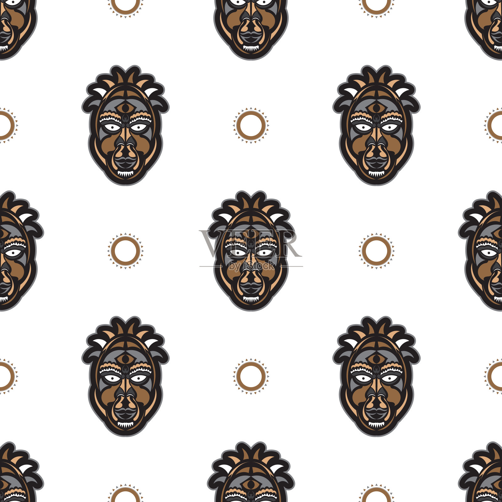 无缝模式与提基蒙版在白色的背景。适合打印。孤立。矢量插图。插画图片素材