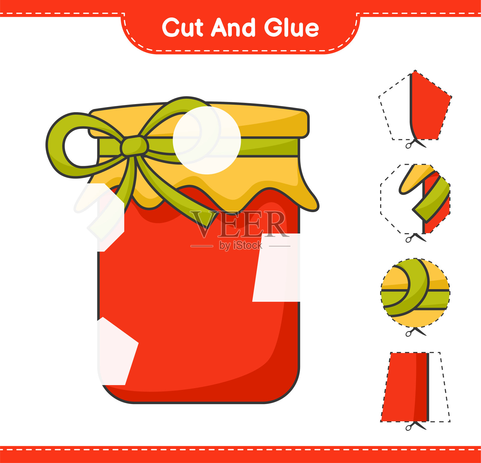 把果酱切成小块，然后粘在一起。教育儿童游戏，可打印的工作表，矢量插图插画图片素材