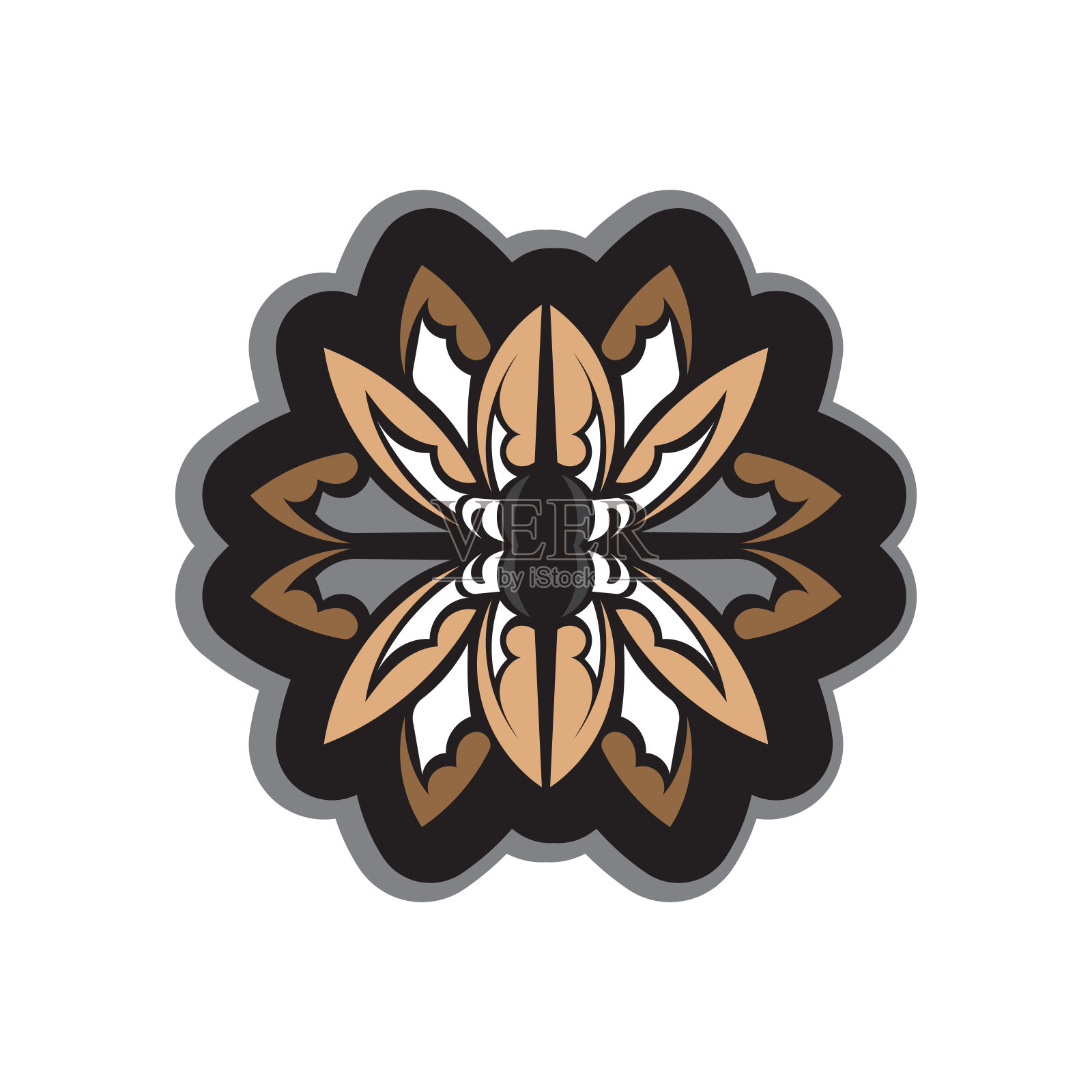 荷花装饰，民族纹身。有图案的印度莲花。彩色打印。孤立。向量插画图片素材