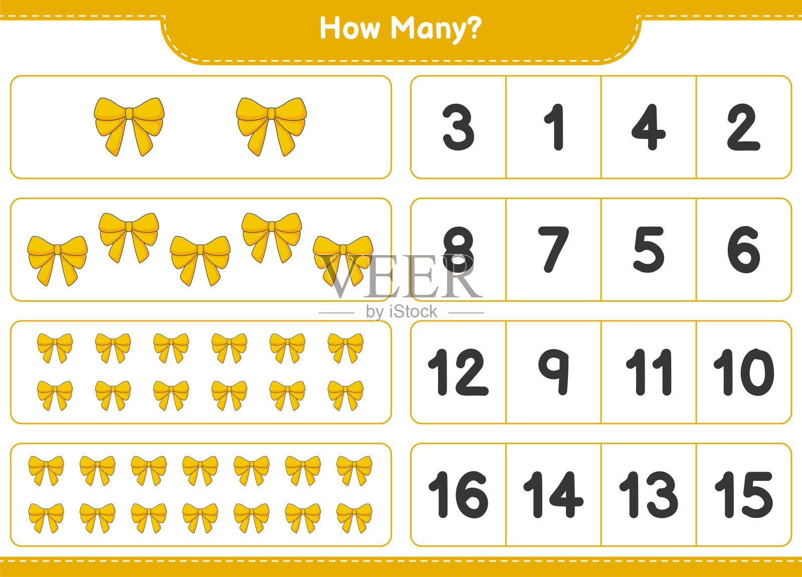 数游戏，有多少色带。教育儿童游戏，可打印的工作表，矢量插图插画图片素材