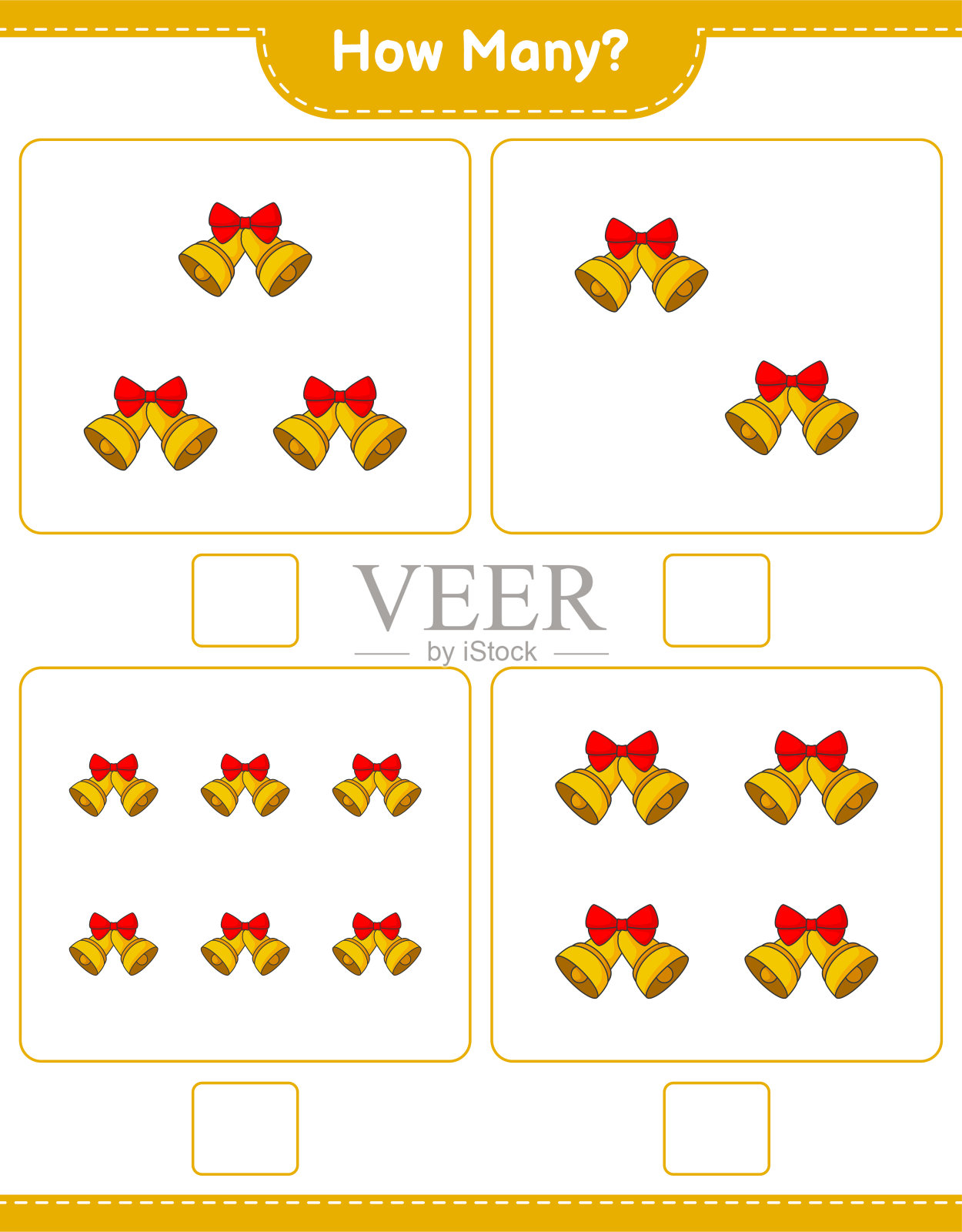 数游戏，多少圣诞钟声。教育儿童游戏，可打印的工作表，矢量插图插画图片素材