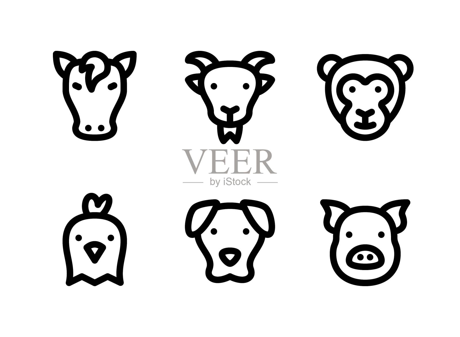 简单的动物相关矢量线图标集设计元素图片