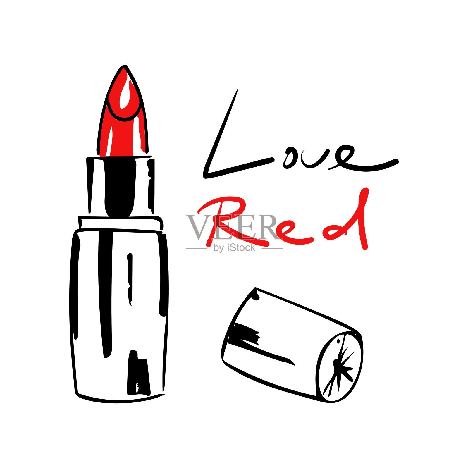 时尚的红色唇膏。字体我喜欢红色。矢量图设计元素图片
