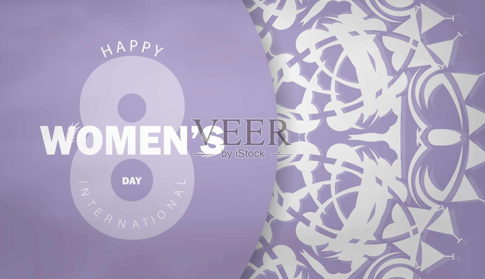 8三月紫色传单模板与复古白色装饰插画图片素材