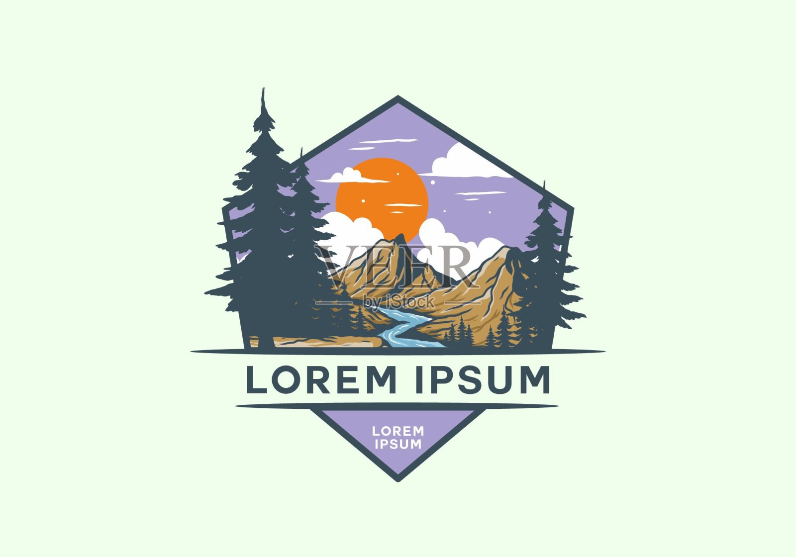 山崖间河流插画设计插画图片素材