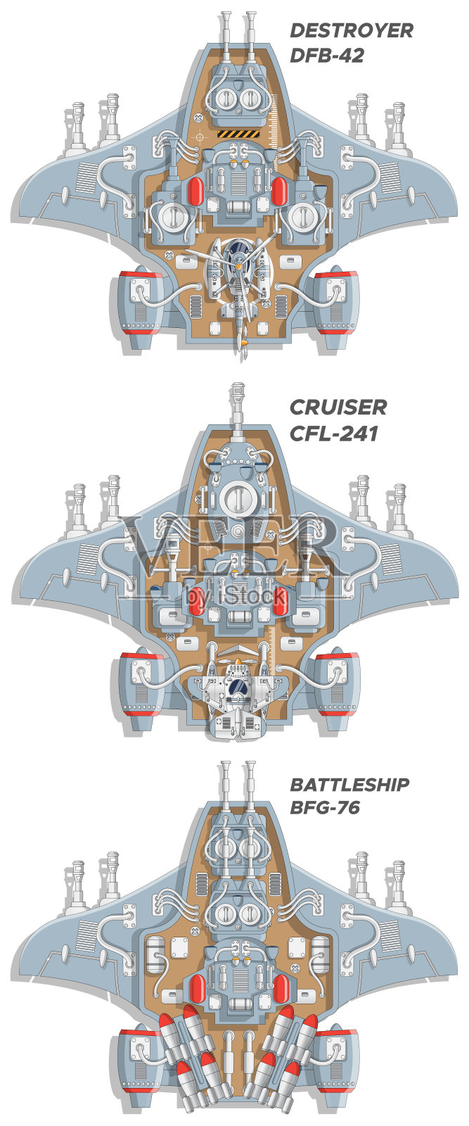 一套战斗飞艇。插画图片素材