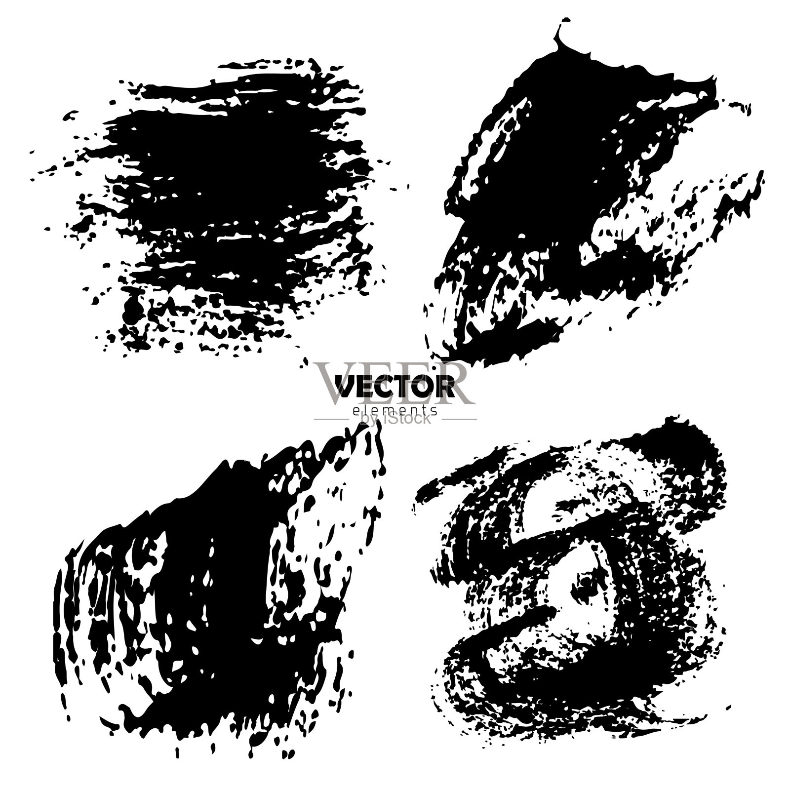 画笔笔触的向量集白色背景上的黑色。手绘的格兰其元素。墨水画画。肮脏的艺术设计。放置文本，报价，信息，公司名称插画图片素材