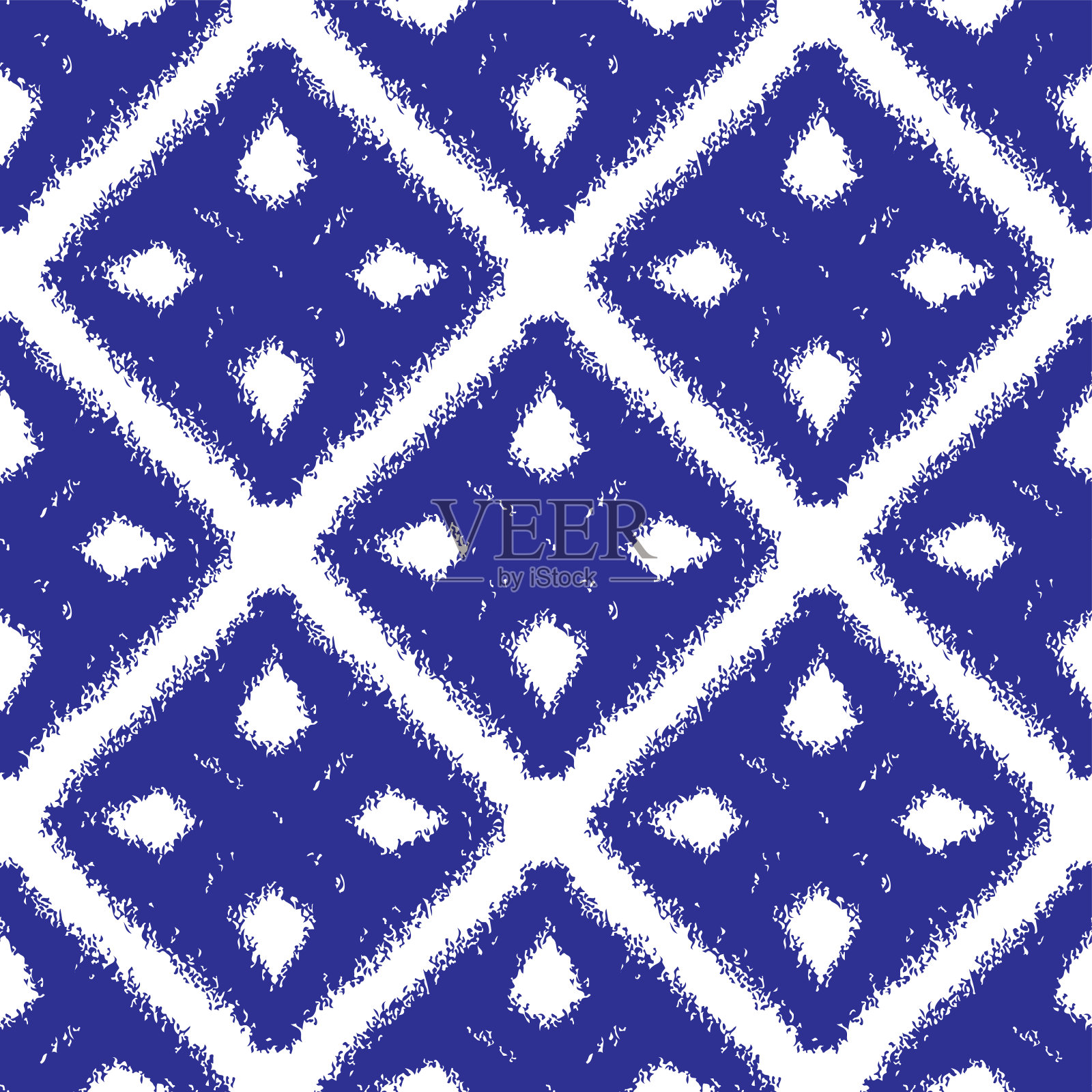 蓝色方块和菱形孤立在白色背景上。单色几何无缝图案。矢量简单的平面图形手绘插图。纹理。插画图片素材