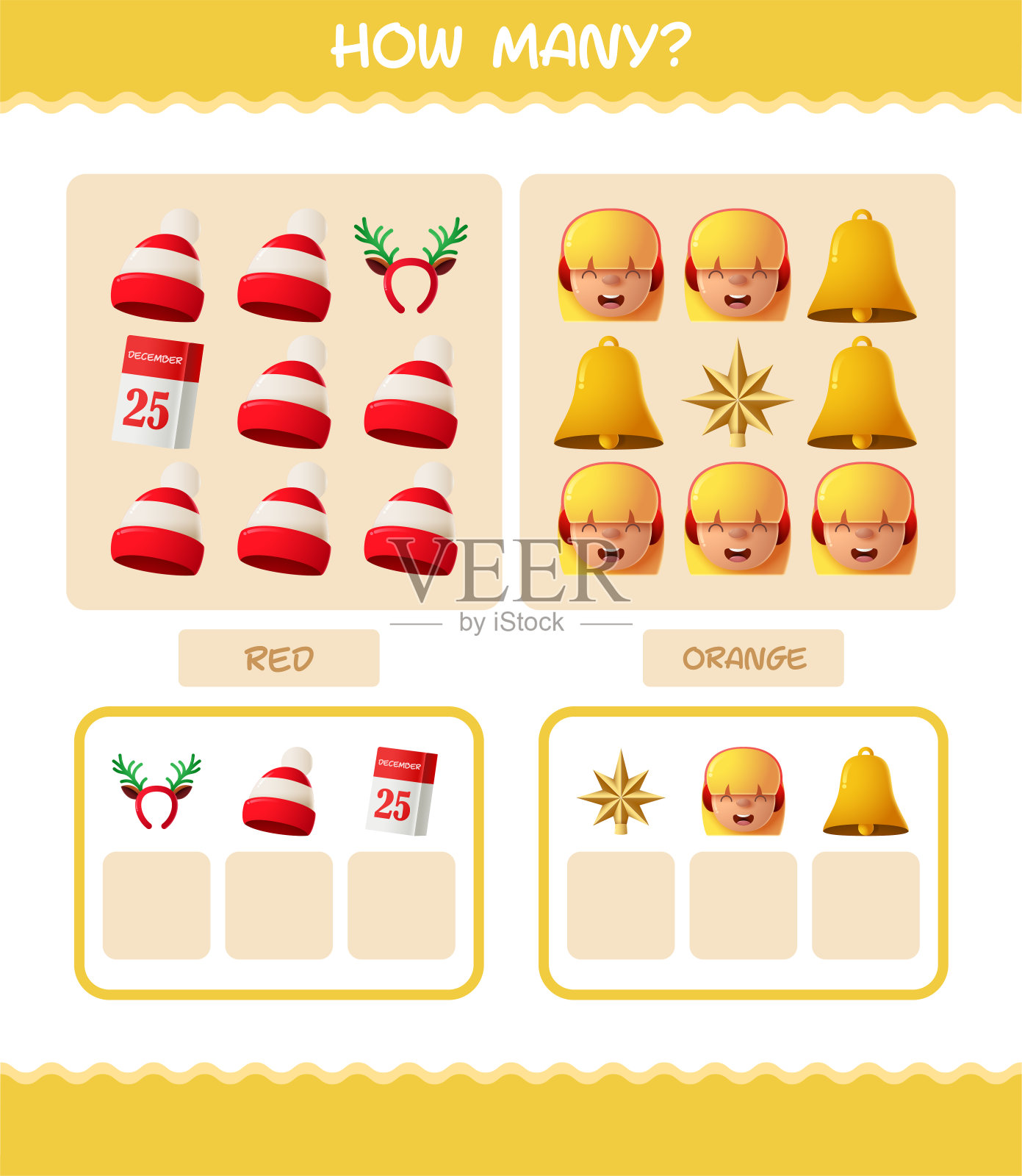 多少卡通圣诞节。计算游戏。学龄前儿童和幼儿的教育游戏图标素材