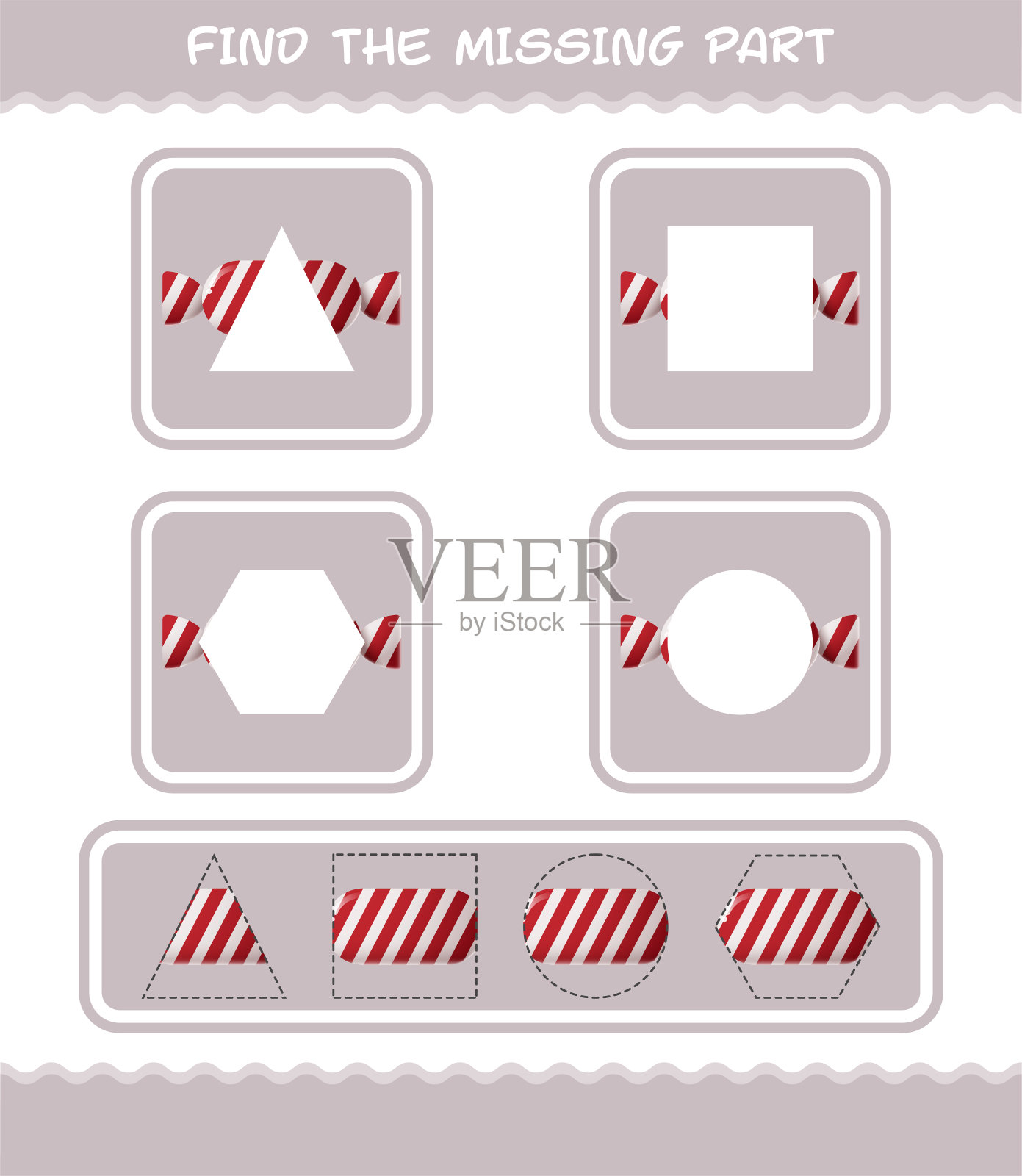 匹配卡通糖果部件。匹配的游戏。学龄前儿童和幼儿的教育游戏插画图片素材