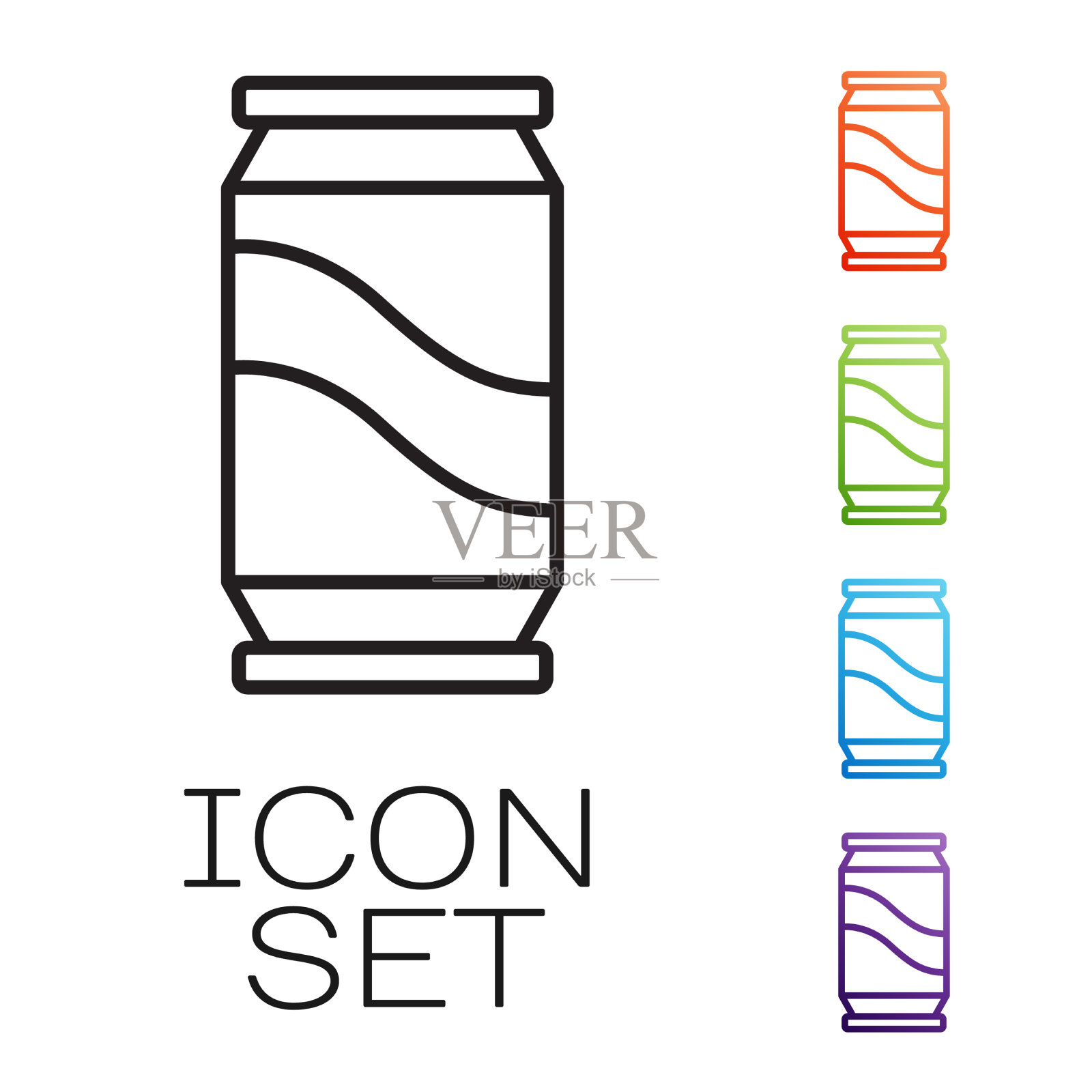 黑线啤酒可以图标孤立在白色上图标素材